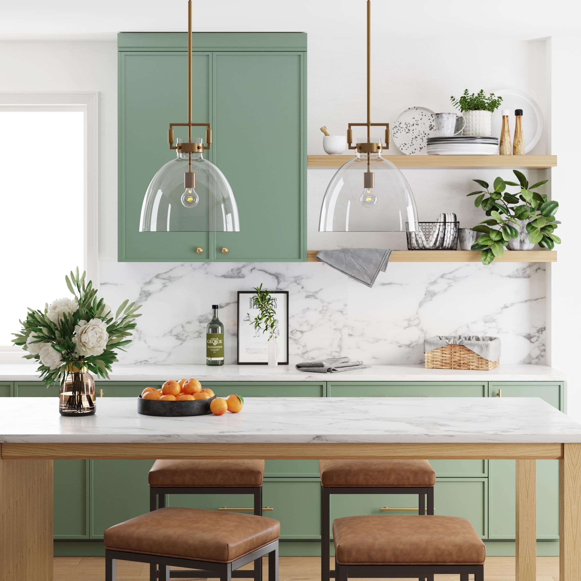 Nathan James Leigh Pendant Lighting, Hanging Ceiling Light With Oversized Glass Shade And Adjustable Cord, For Kitchen Island Or