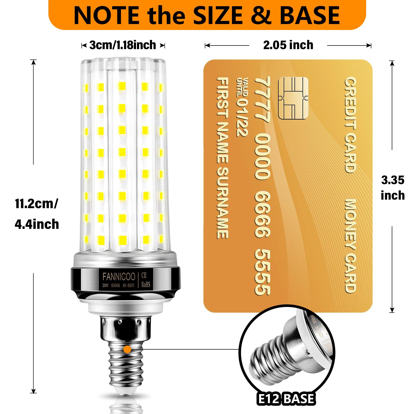 E12 Led Bulb, 20W Led Corn Light Bulb 150W Equivalent 2000Lumen 6500K Cool Daylight White Non-Dimmable Led Candelabra Light Bulb