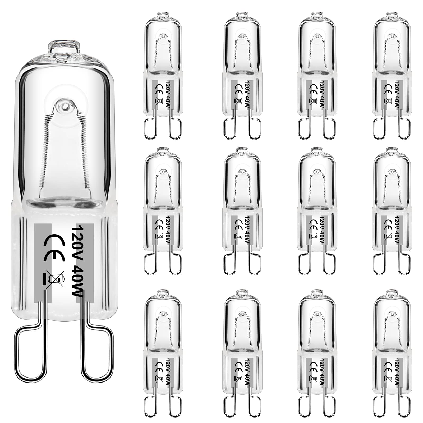 WeshLMPO G9 Halogen Light Bulbs 40W Dimmable Warm White 12 Count Glass
