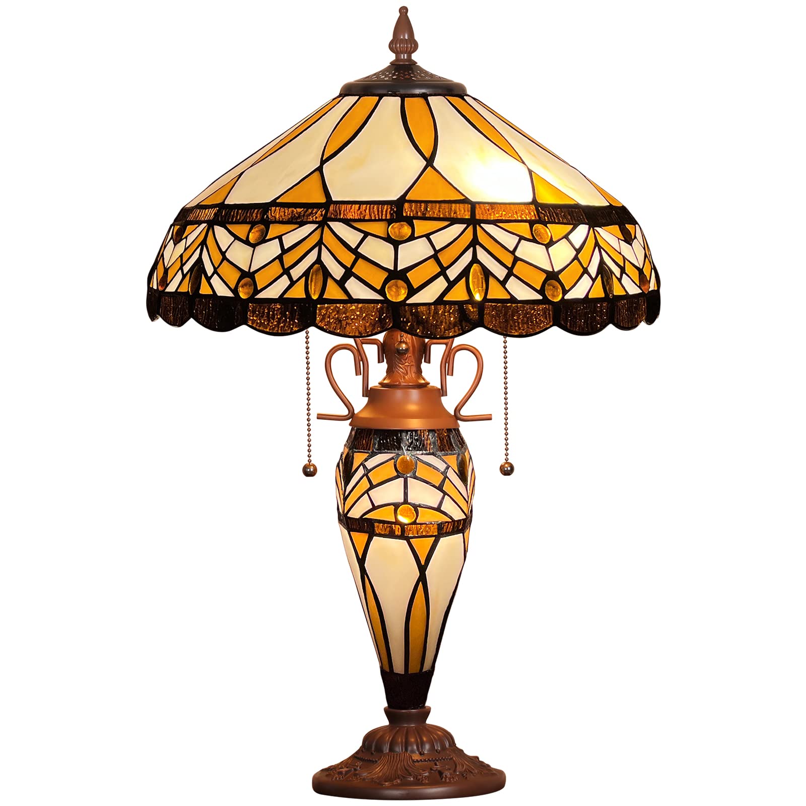 Capulina Tiffany Lamp Stained Glass Table Lamp 16X16X24 Inches 3-Light Mother-Daughter Vase Antique Style Desk Reading Light Decor For Home Office Bedroom Living Room
