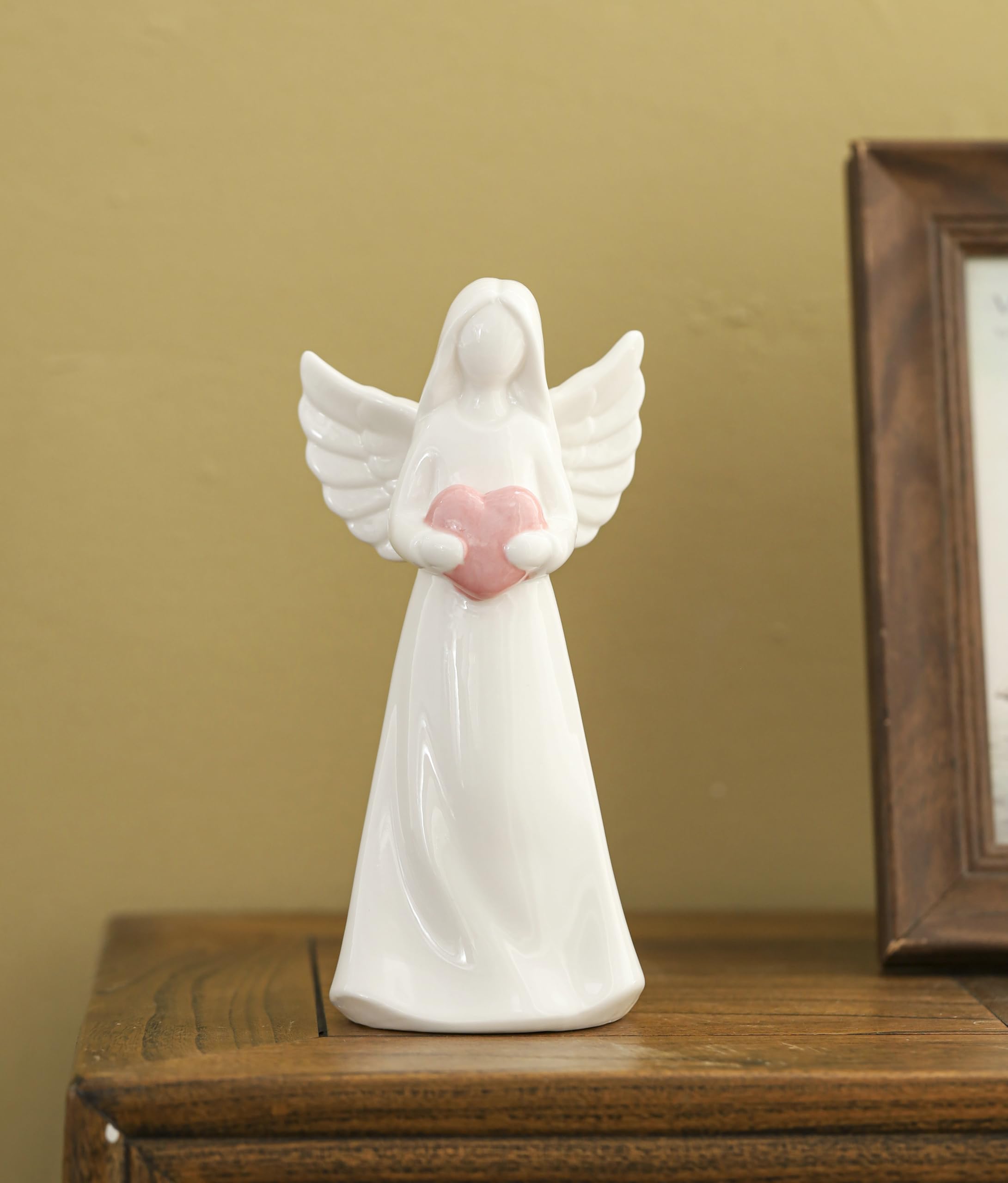 Adavas.Y&G Porcelain Lighted Angel Figurine With Pink Heart, Best For Your Loved One 7'' H