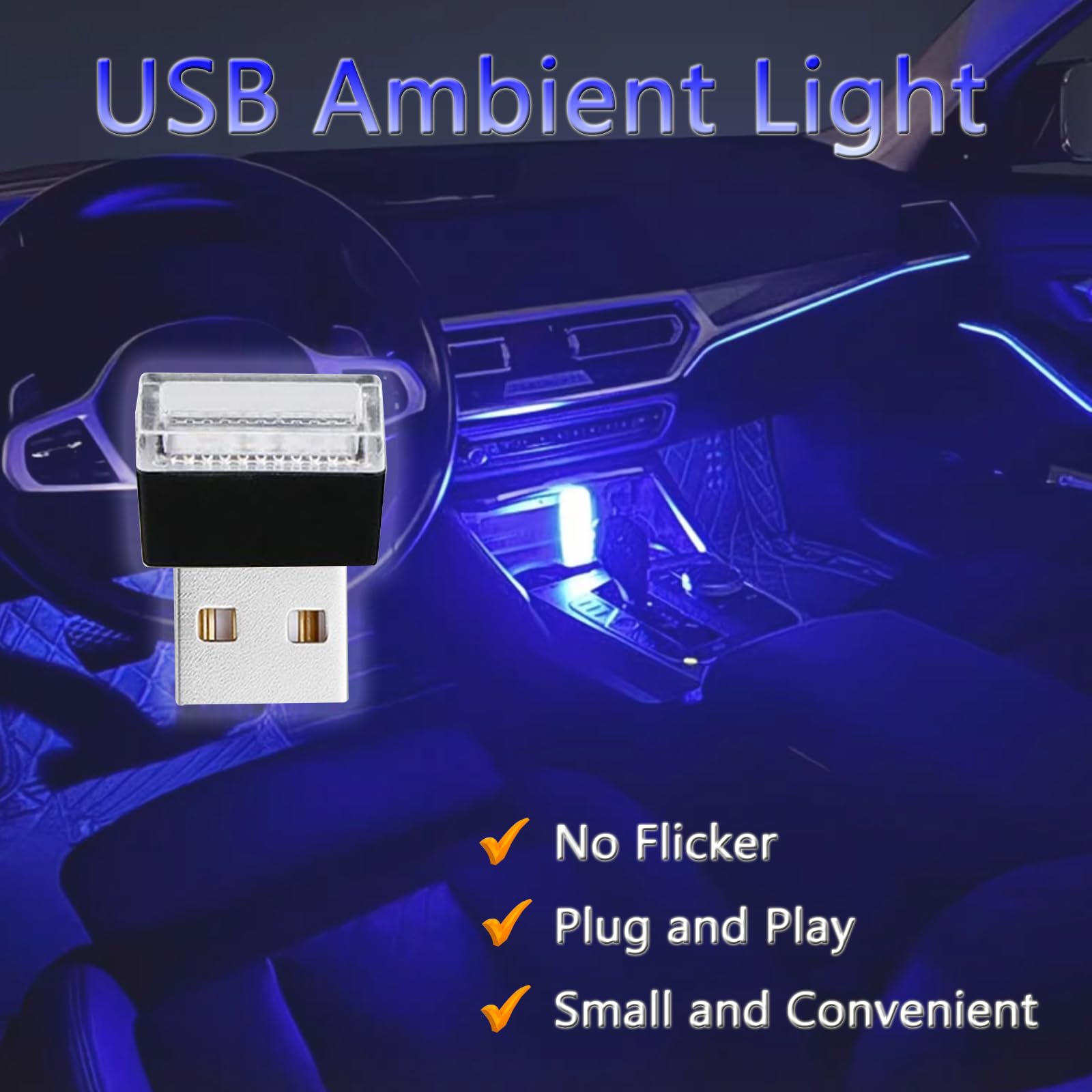 2 Pcs Usb Led Car Interior Atmosphere Lamp  Night Light Led Decoration Light Ambient Lighting Kit Interior Led Lights  Portable Vehicle Ambient Lighting Kit For All Car Interior Accessories (Blue)