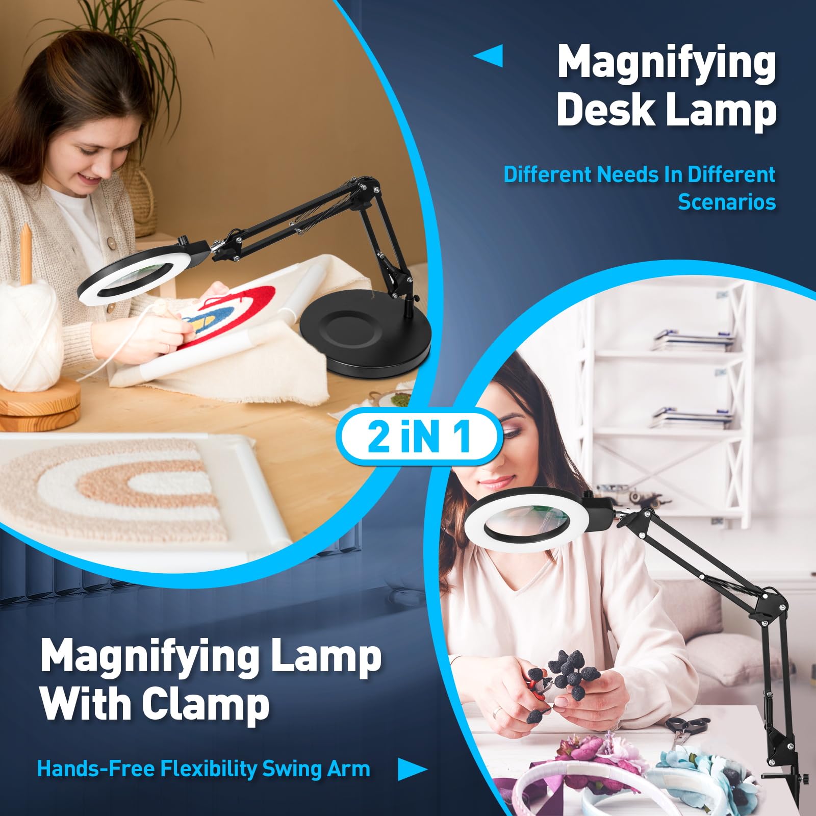 Kirkas 10X Magnifying Glass With Light And Stand, Any Color Modes & Stepless Brightness Led Magnifying Lamp With Clamp, 2-In-1 M