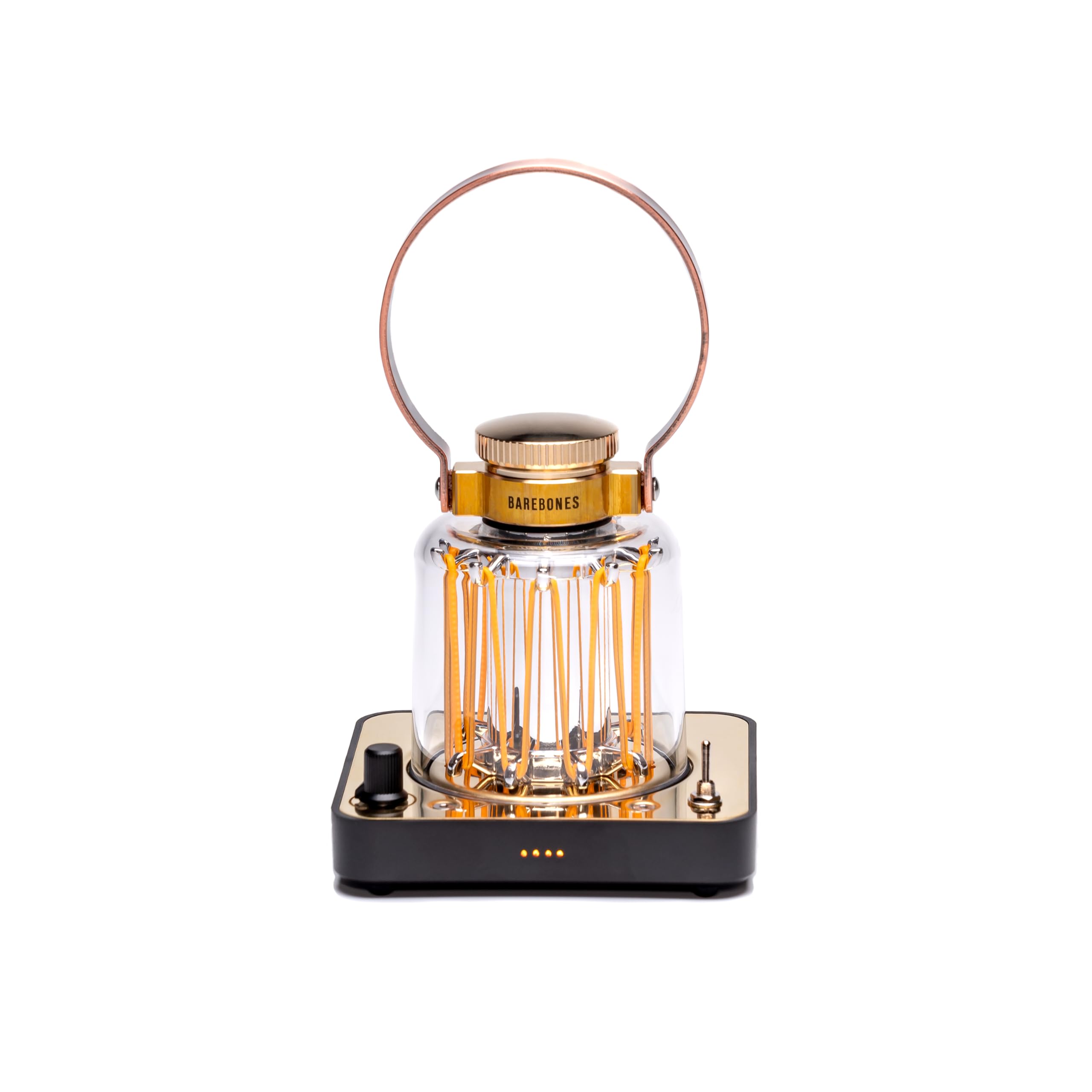 Barebones Block Tower Lantern - Rechargeable LED Lantern with Adjustable Brightness, Candle Flicker Mode, Brass & Copper Finish,