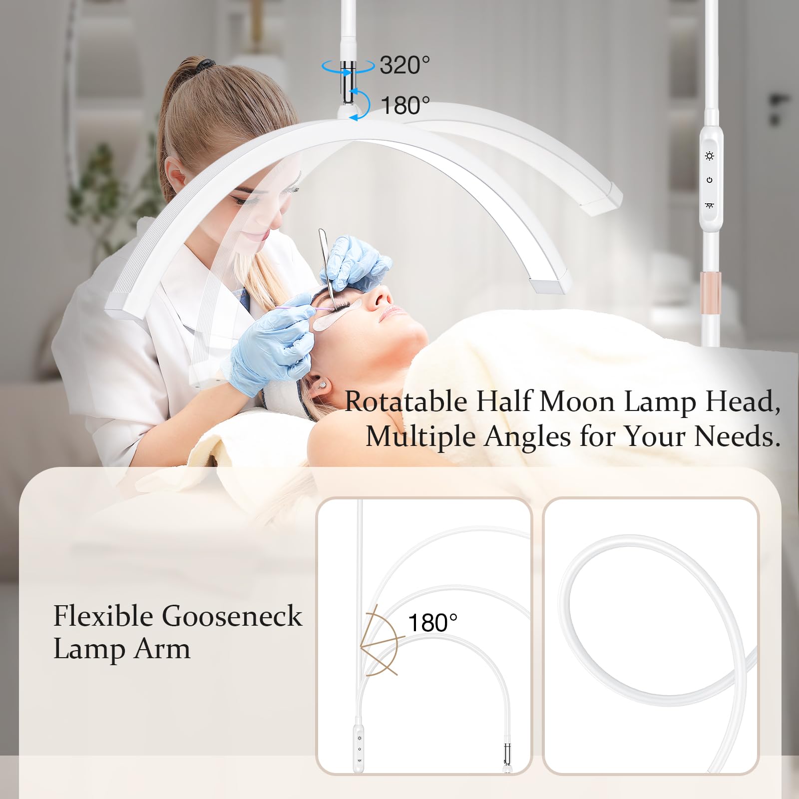 Mznoo Lash Light For Eyelash Tech With Tray, 30W/3600Lm Bright Half Moon Light For Lashes, Nails And Tattoos, 23In Large Lash La