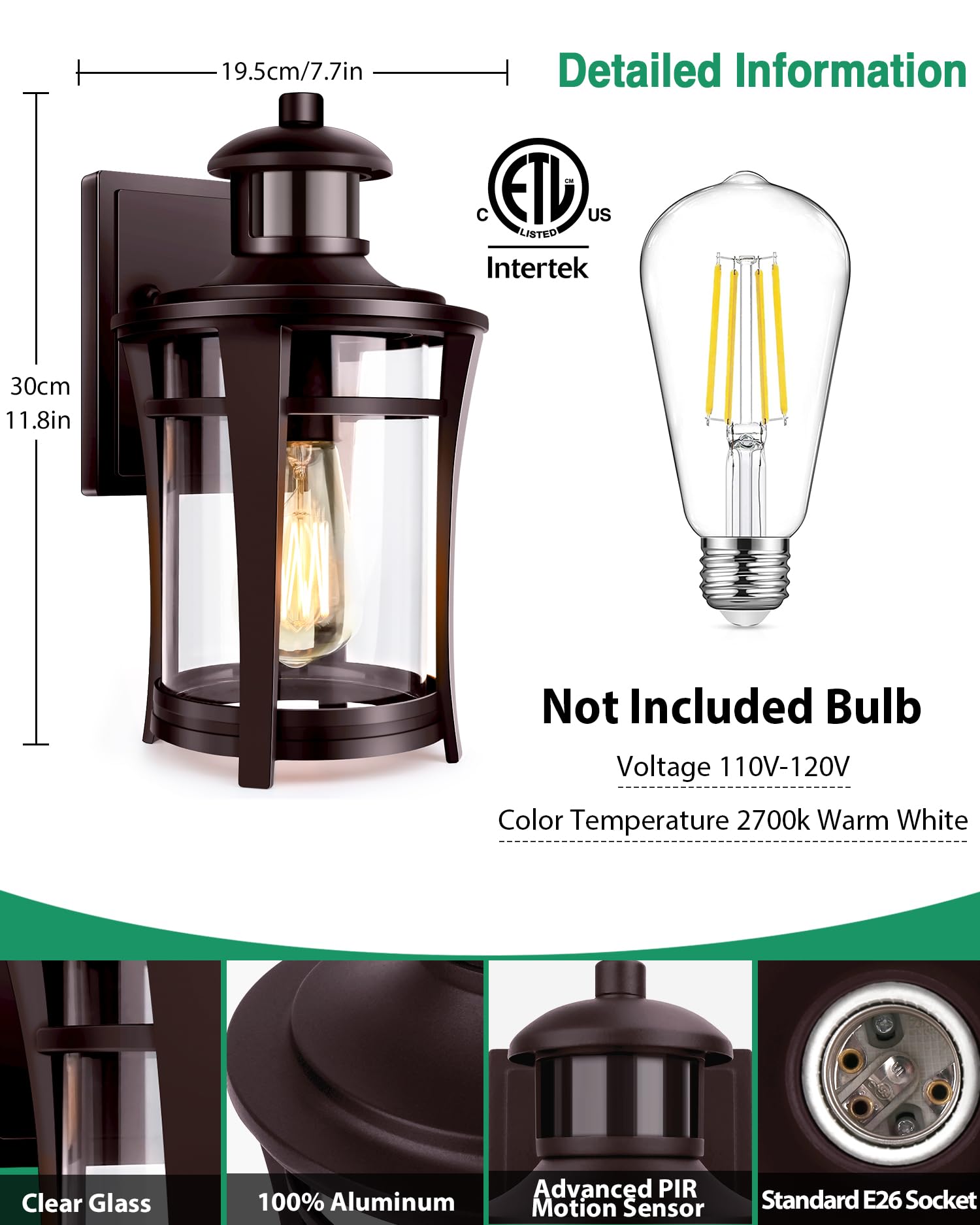 Lamomo Porch Lights Outdoor Bronze, Dusk To Dawn Wall Light Fixtures, Exterior Front Sconces Wall Mount Lighting, Waterproof Ant