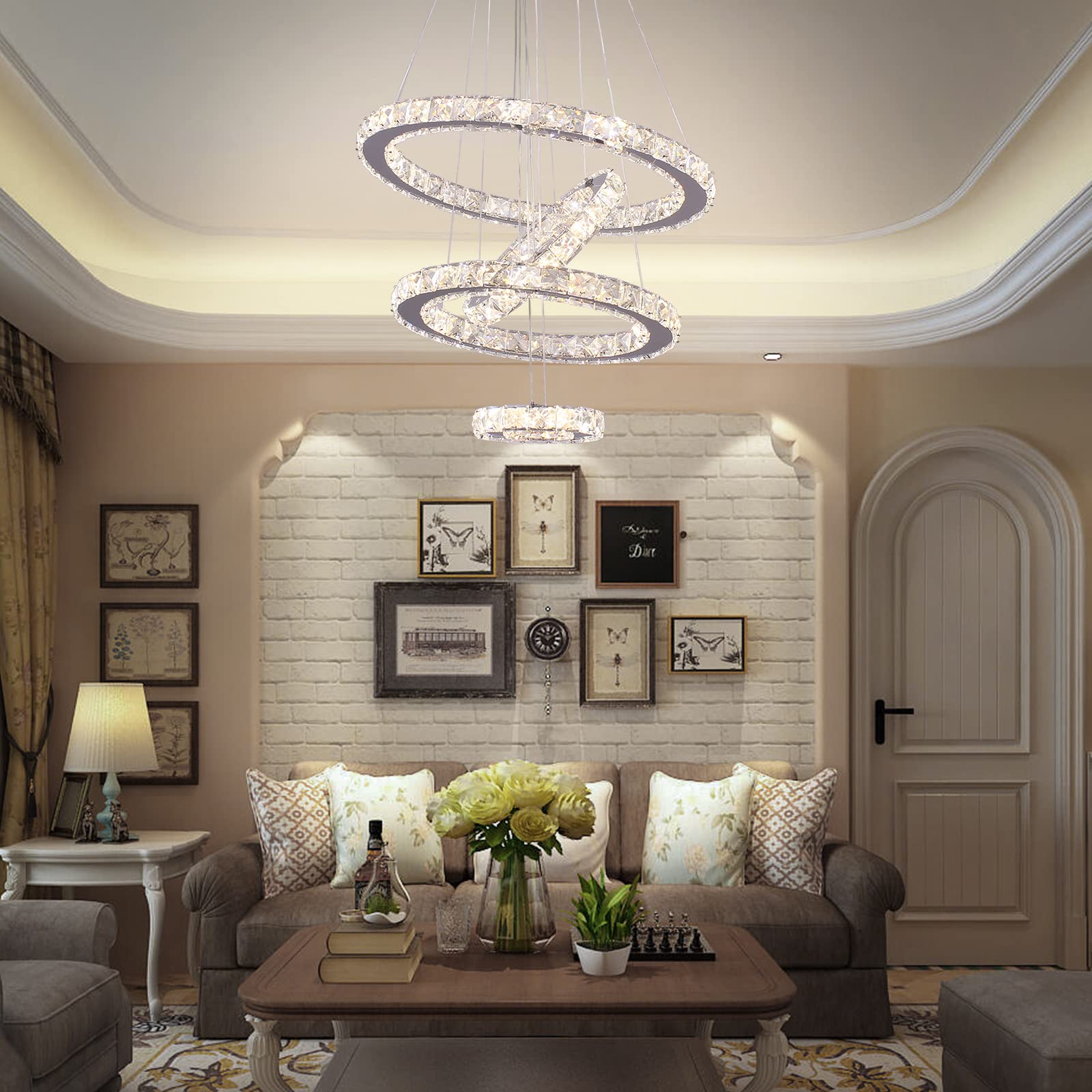 diisunbihuo Crystal Chandelier LED Pendant Light Dimmable Adjustable Stainless Steel for Living Room Dining Room Bedroom Model 1234-Dimmable