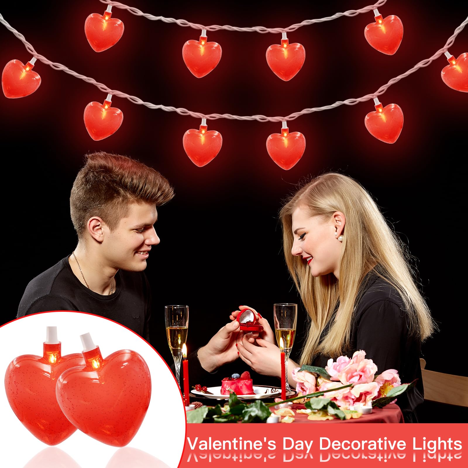 Couah 8.5Ft Red Heart String Lights - 10 LED Fairy Lights for Valentine's Day, Indoor/Outdoor Decor, Model LR-DD-L-10E/1F-C61