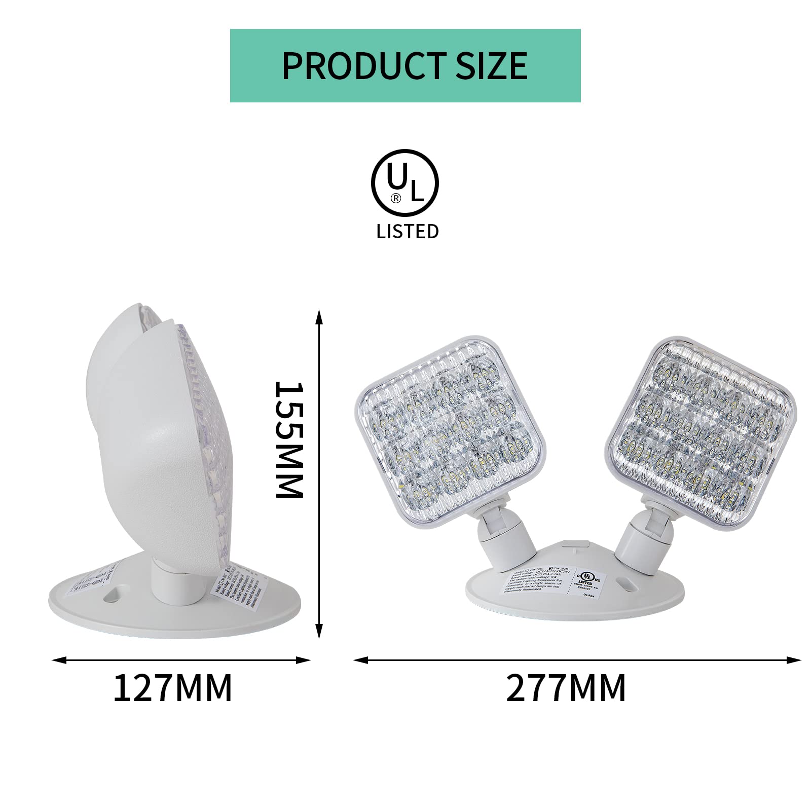 Tanlux Emergency Remote Head Lighting, 1 Pack Double Head Emergency Light, Ul Listed, Multi Voltage 3.6 To 24 Volt Input, 2 By 3 Watts, 2 By 180 Lumen, White