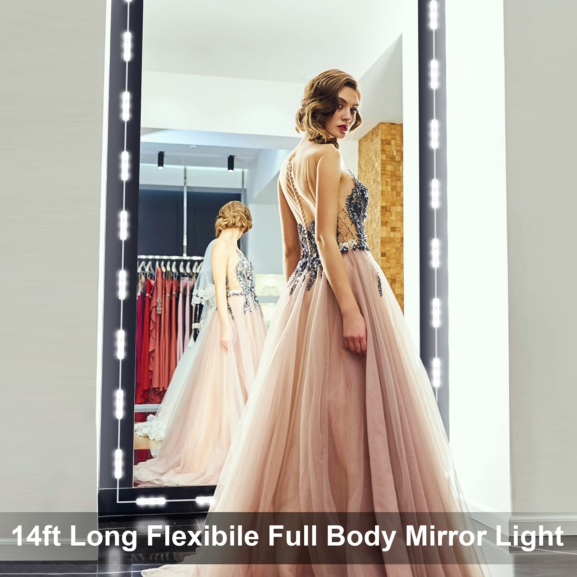 LPHUMEX Hollywood Glam LED Vanity Lights Kit, 14ft Dimmable, Plug-In, Small, White, PVC Material