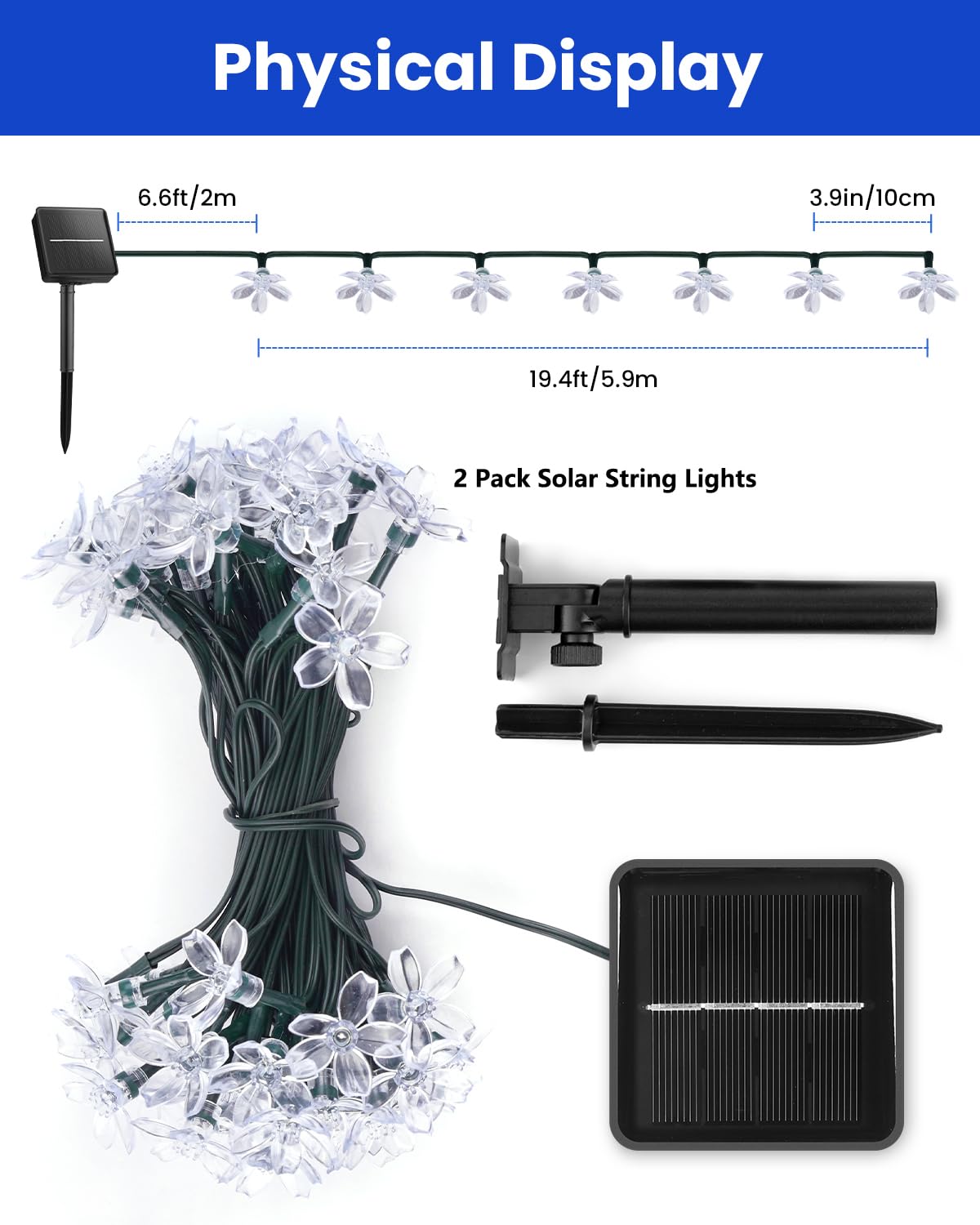 Brightown 2 Pack Total 52Ft 120 Led Solar Flower String Lights For Outside Waterproof Fairy Lights For Garden Yard Fence Patio C