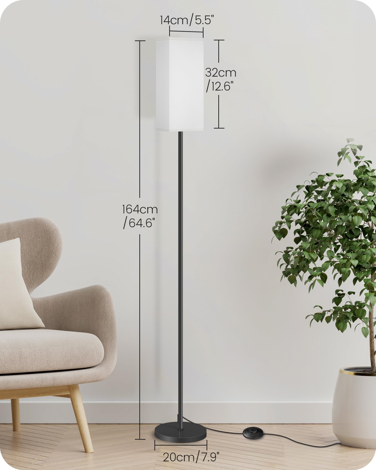 Goebleson 2Pack Floor Lamp, Pole Lamp With Foot Switch, Modern Standing Lampshade, Minimalist Freestanding Lamp (Bulb Not Includ