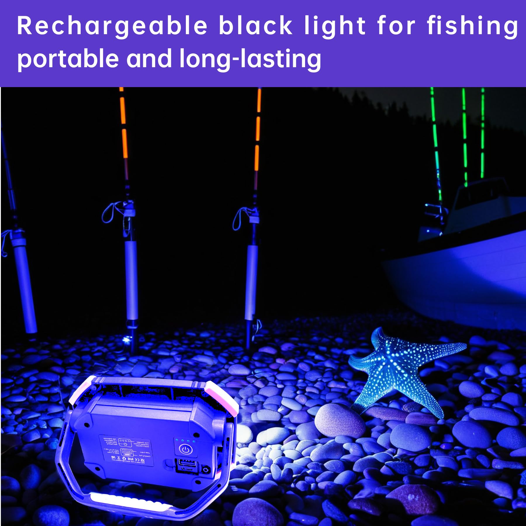 Meekbos 2 Pack Rechargeable Black Light,395Nm Battery Operated Black Lights,Portable Cordless Uv Black Light For Fishing,Glow Pa