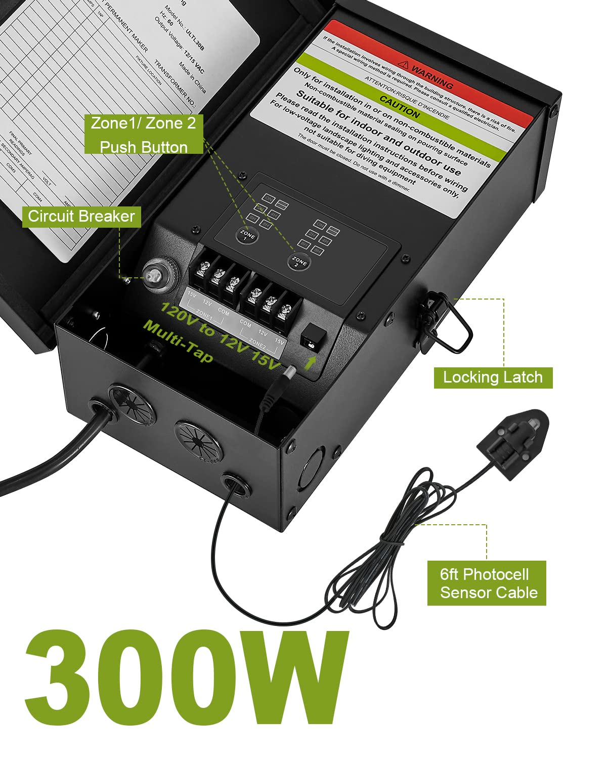 Suraielec 300W Low Voltage Landscape Transformer With 2 Independent Outputs, Indoor Outdoor Light Transformer With Timer And Pho