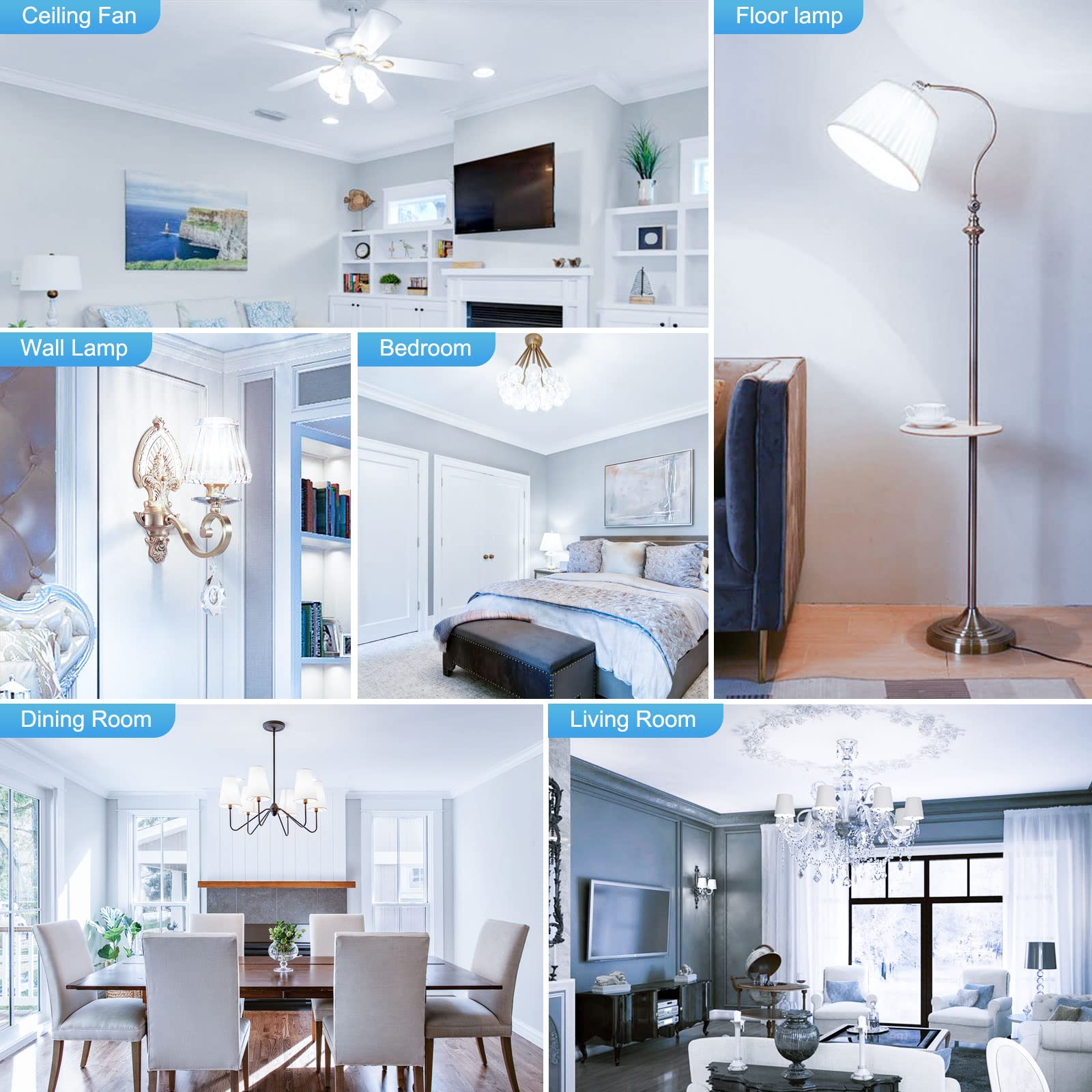 hansang 8-Pack E12 Candelabra LED Light Bulbs, 6000K Cool Daylight, 6W Equivalent, Non-dimmable, B11 for Chandelier and Ceiling