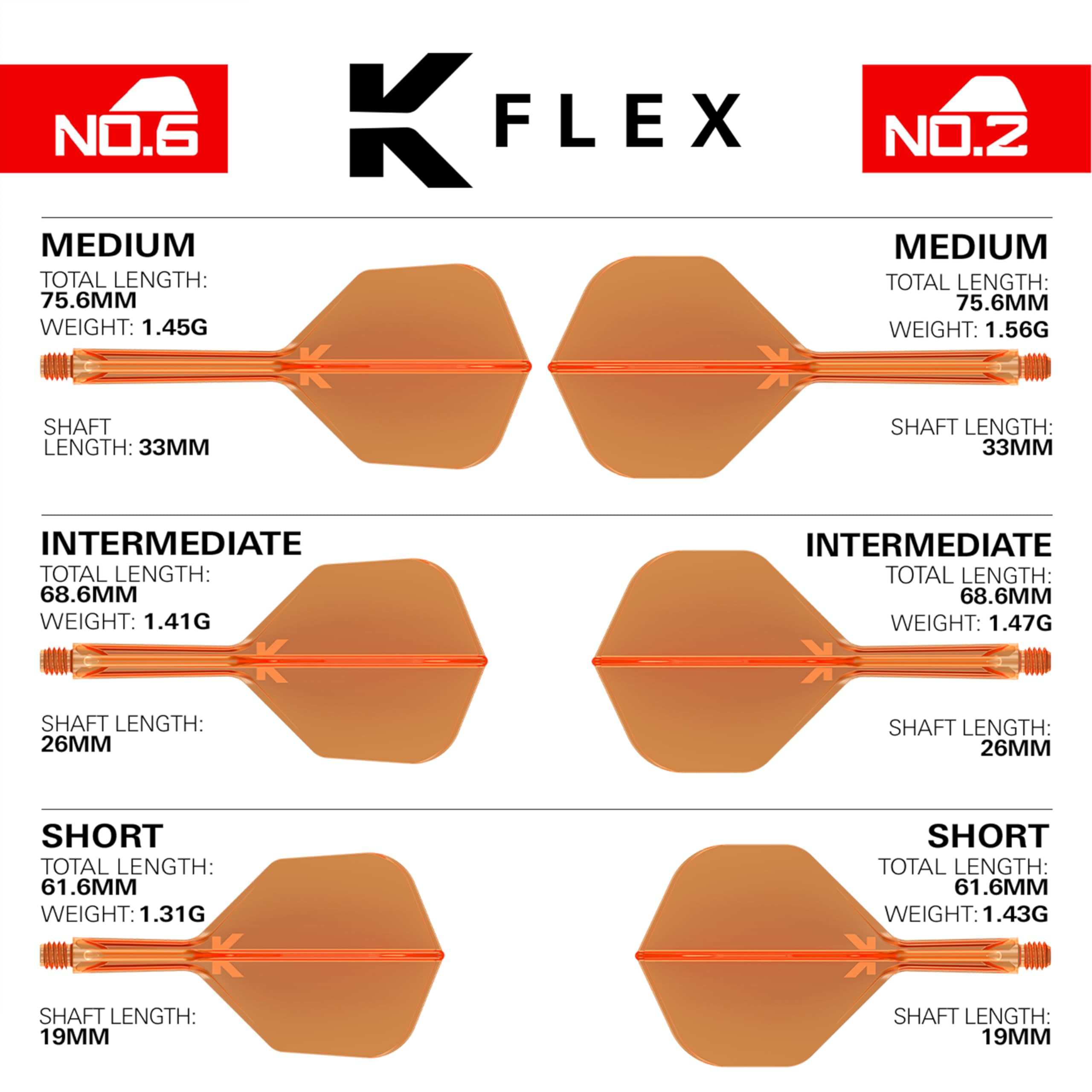 Target Darts K Flex Integrated Dart Flights & Shafts, Medium (33mm), Orange, Model taf1556, Pack of 3