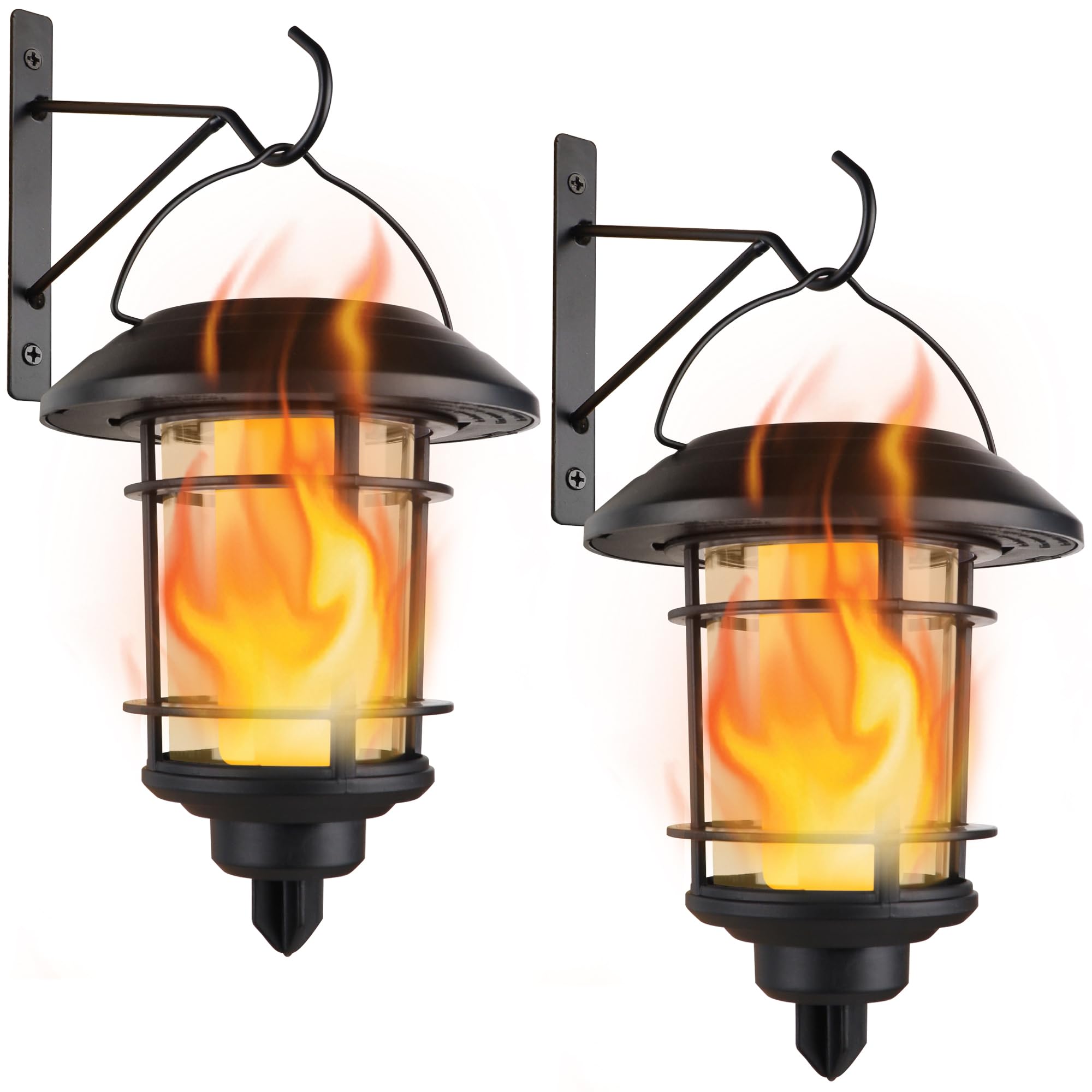 Dynaming Solar Flame Wall Lanterns, Outdoor Solar Wall Hanging Lights, Flickering Flame LED Lights Auto On/Off Wall Mounted Scon