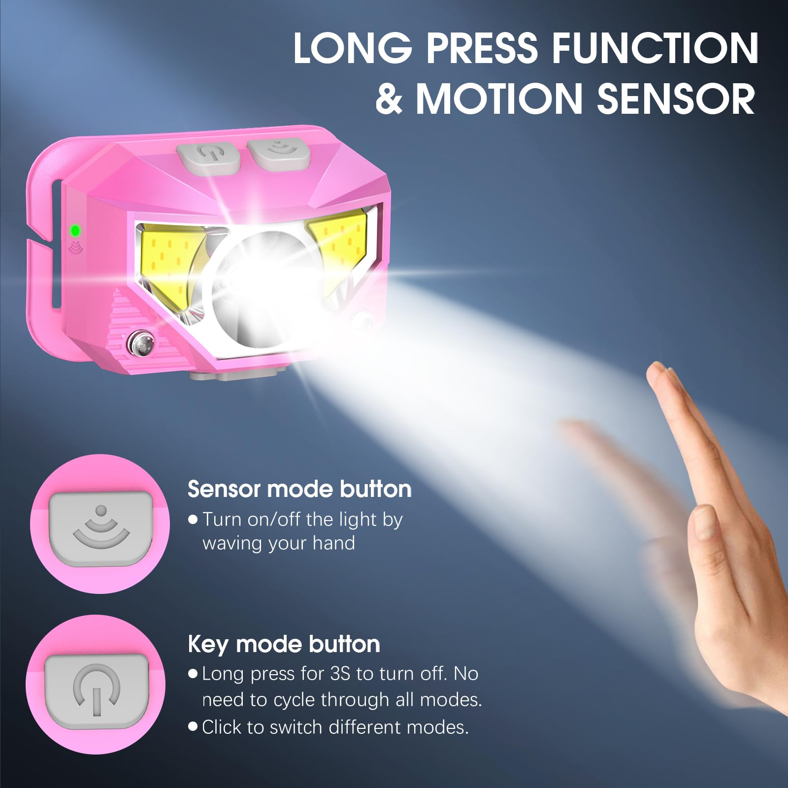 LHKNL Headlamp Flashlight, 1200 Lumen LED, 8 Modes, Rechargeable, 2-Pack, Waterproof, Pink
