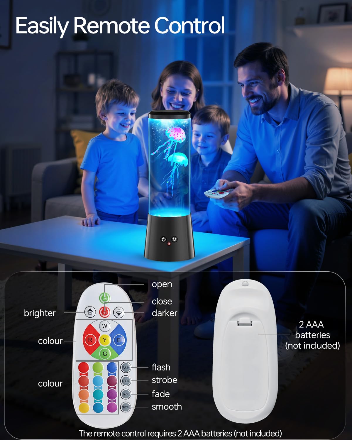 Bodami Jellyfish Lamp - LED Fantasy Tank Light with 16 Color Settings, Black, Model 8606 - Perfect for Home Office & Bedroom Decor