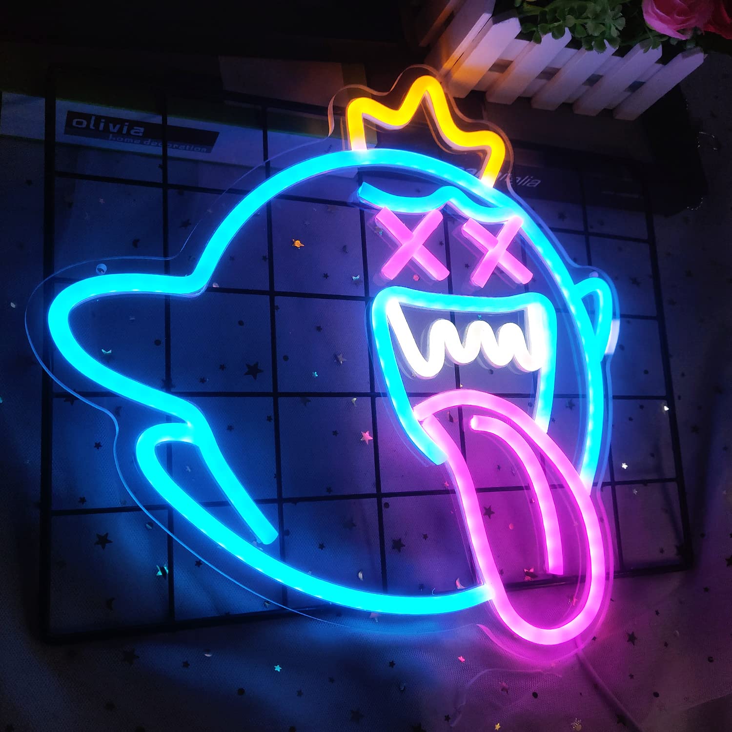 GMMLLG King Boo Neon Sign LED Light - Dimmable, Acrylic Backboard, Gaming Decor, KingBoo Color