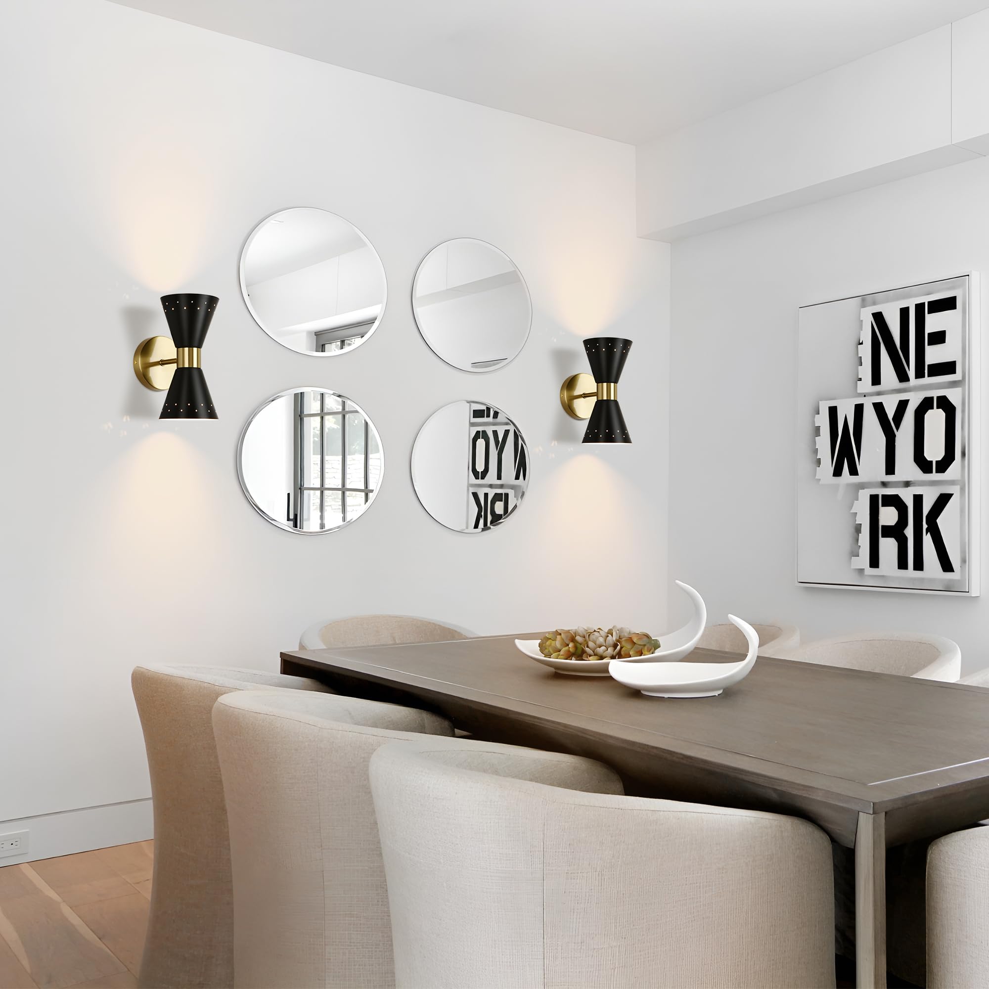 Merbotin Black Wall Sconces Set of 2, Mid Century Modern Metal Lighting, E12 Base, Hardwired for Bathroom, Bedroom, Living Room, Model 800220-2WB