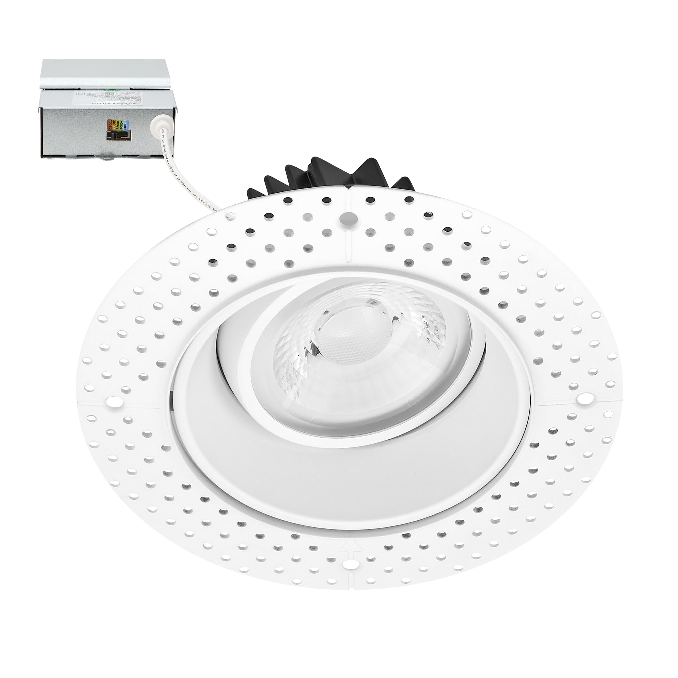 Maxxima 4 in. 5 CCT Adjustable Slim Trimless Recessed LED Eyeball Gimbal Downlight, 950 Lumens Color Selectable 2700K/3000K/3500