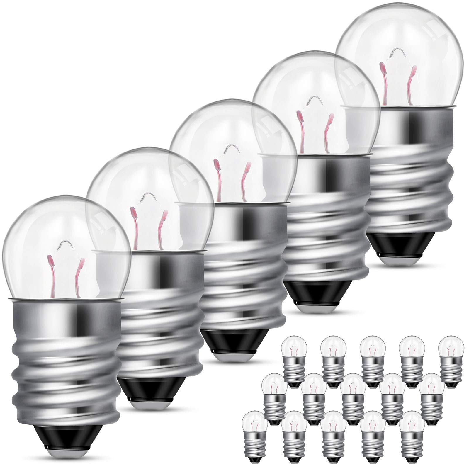 Honoson 20 Pieces Miniature Screw Tiny Light Bulbs Replacement E10 Mini Light Bulbs E10 Socket Miniature Flashlight For Physical