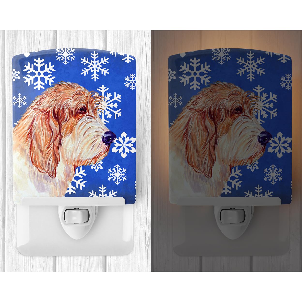 Carolines Treasures Ceramic Night Light, LH9307CNL, 6x4x3in, Petit Basset Griffon Vendeen, Holiday Snowflakes Design