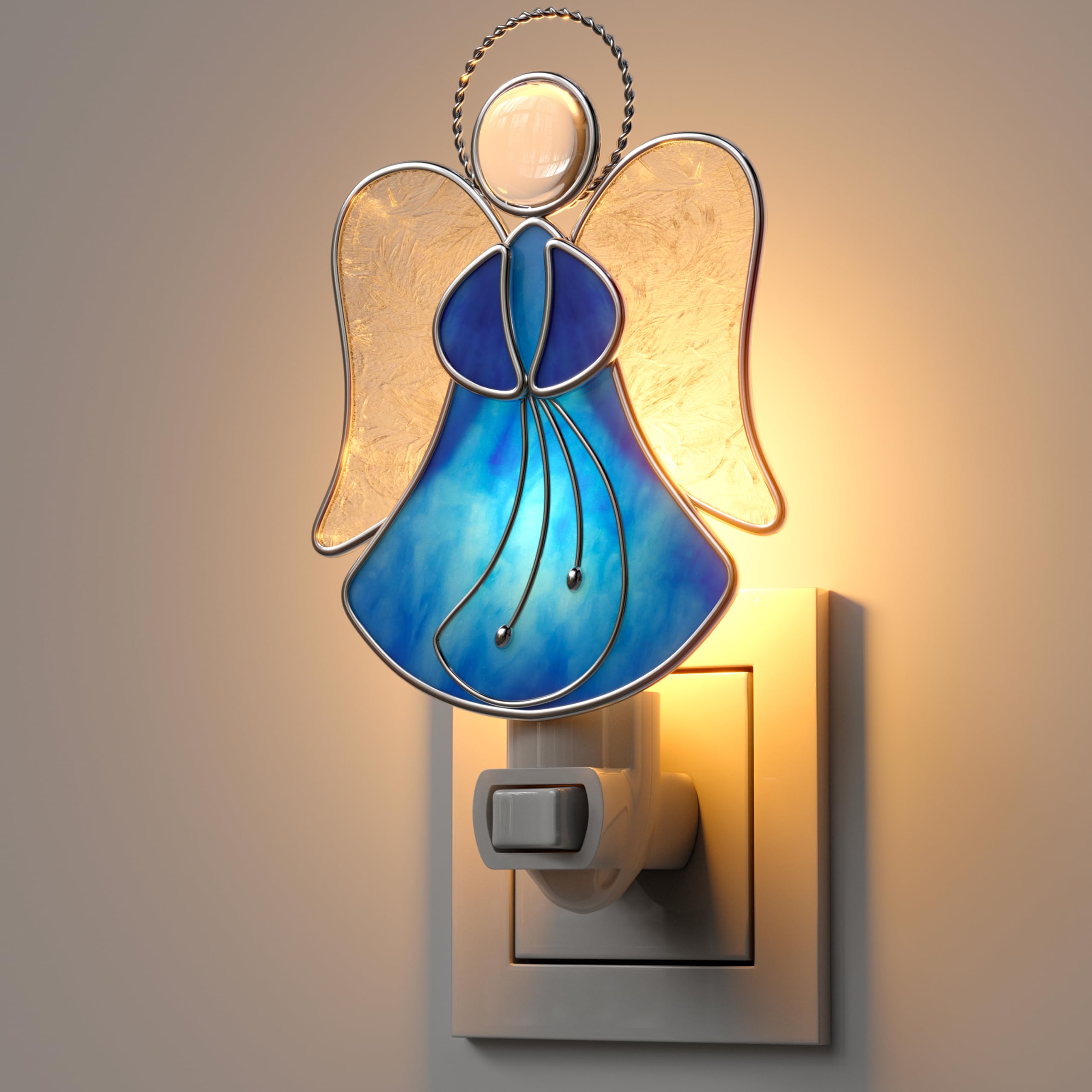 KUNDGLA Stained Glass Angel Night Lights Plug into Wall, Angel Bright Plug in NightLight, Suncatcher Embedded in Glass, Gift for