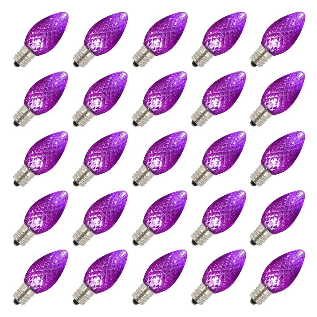 Vickerman C7 LED Replacement Bulbs, Purple Faceted Twinkle, Model XLEDC76T-25, Package of 25