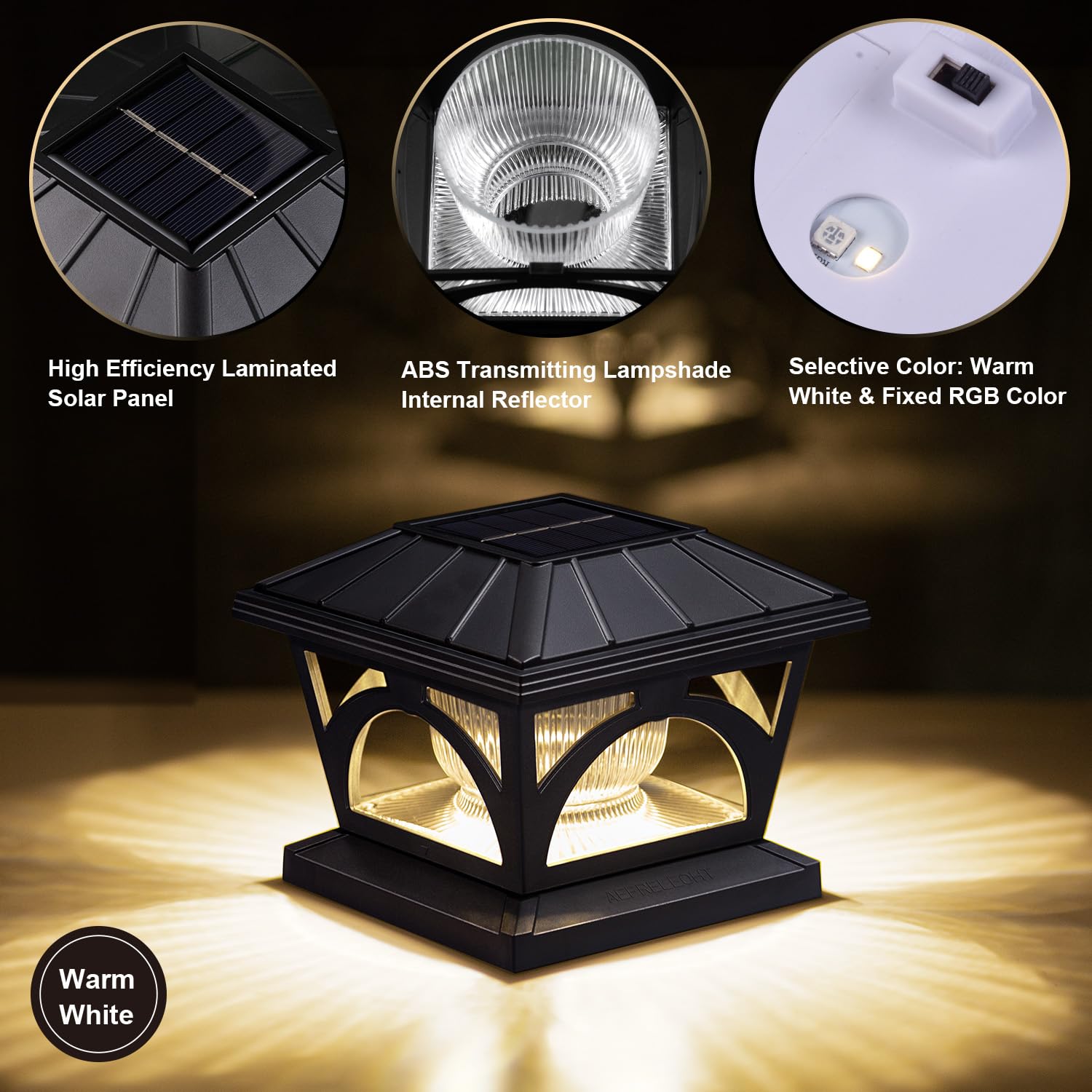 AEFRELEOHT Solar Post Cap Lights, 20 Lumens, 9 Colors, RGB Modes, 12 Pack, Black, for 3.5x3.5 to 5