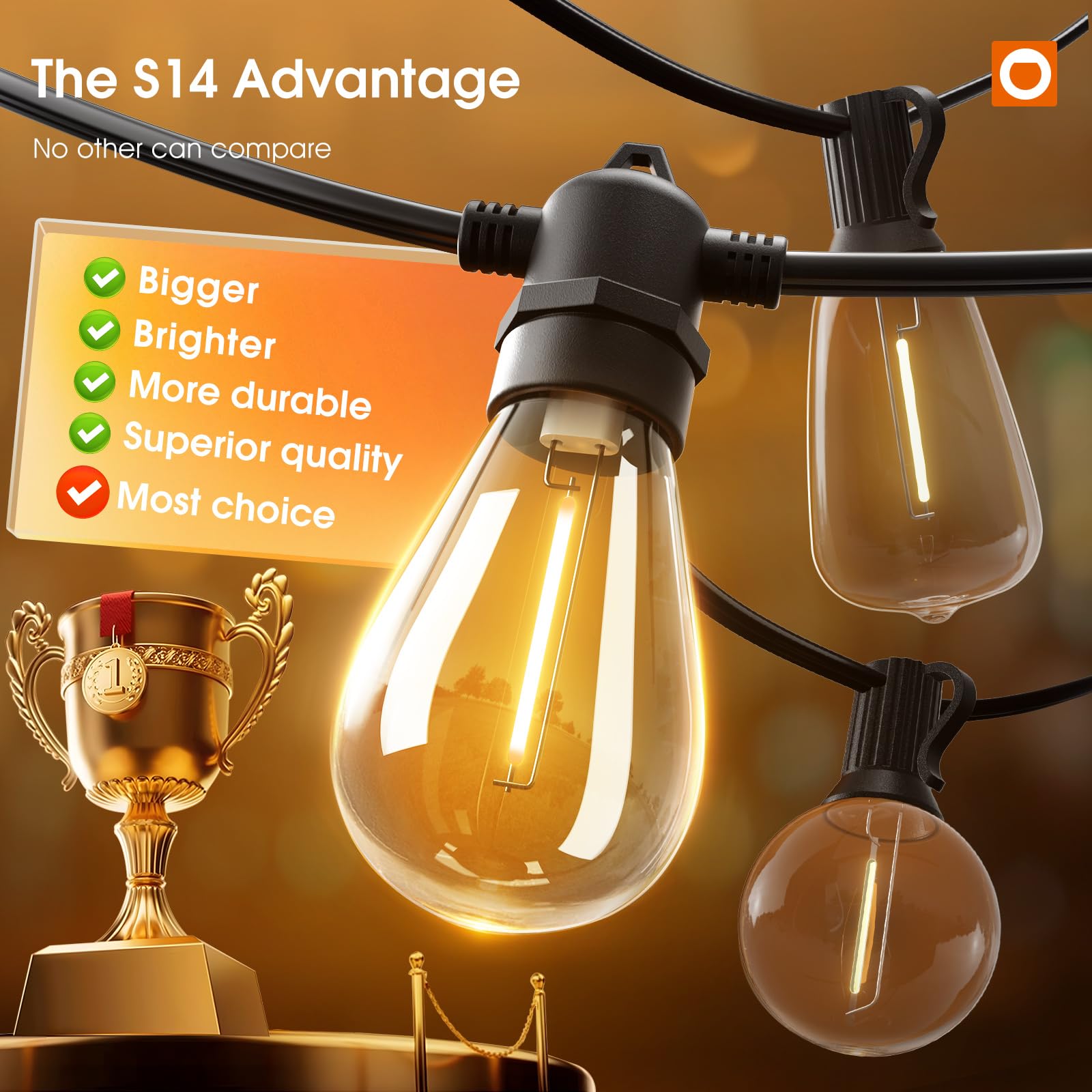 addlon LED Outdoor String Lights with Timer, 50FT, Black, Shatterproof Bulbs, Weatherproof, Commercial Grade