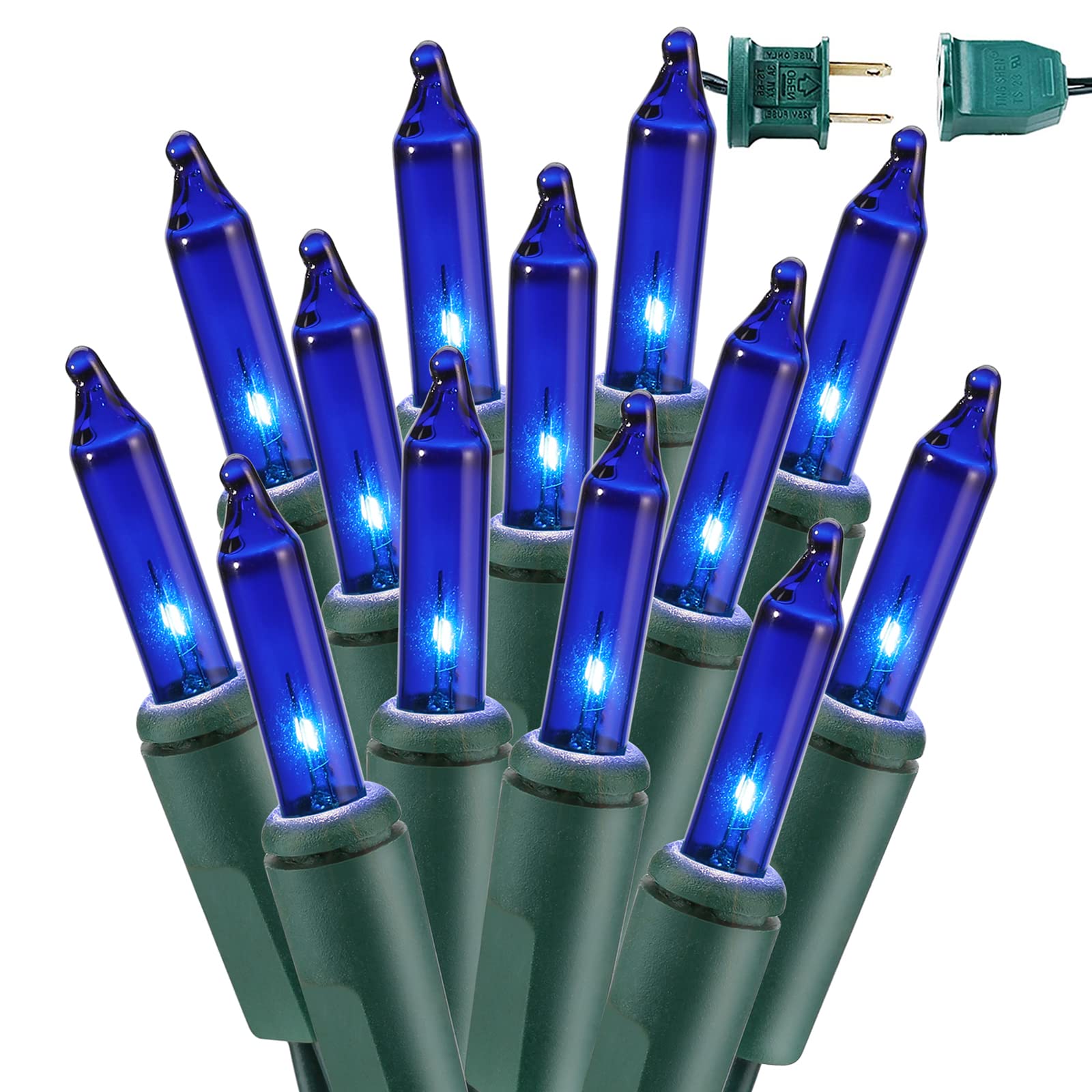BrizLabs Blue Christmas Lights  69.6ft 300 Count Blue String Lights Connectable  120V UL Certified Incandescent Xmas Lights Green Cord  Outdoor Mini String Lights for Indoor Party Garden Patio Decor