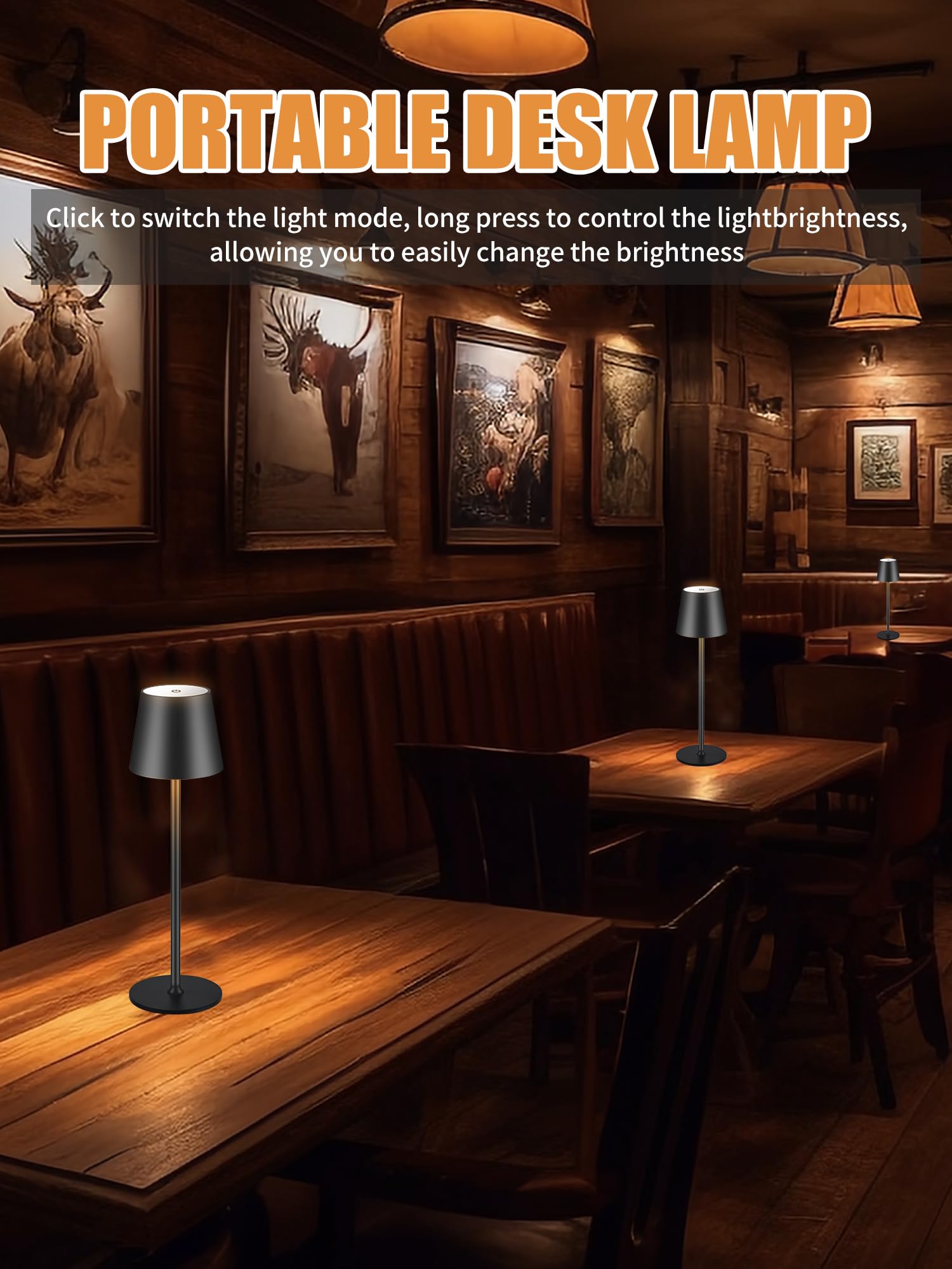 Bgfhome Cordless Led Desk Lamp, 5000Mah Rechargeable Touch Light, Black Minimalist Design