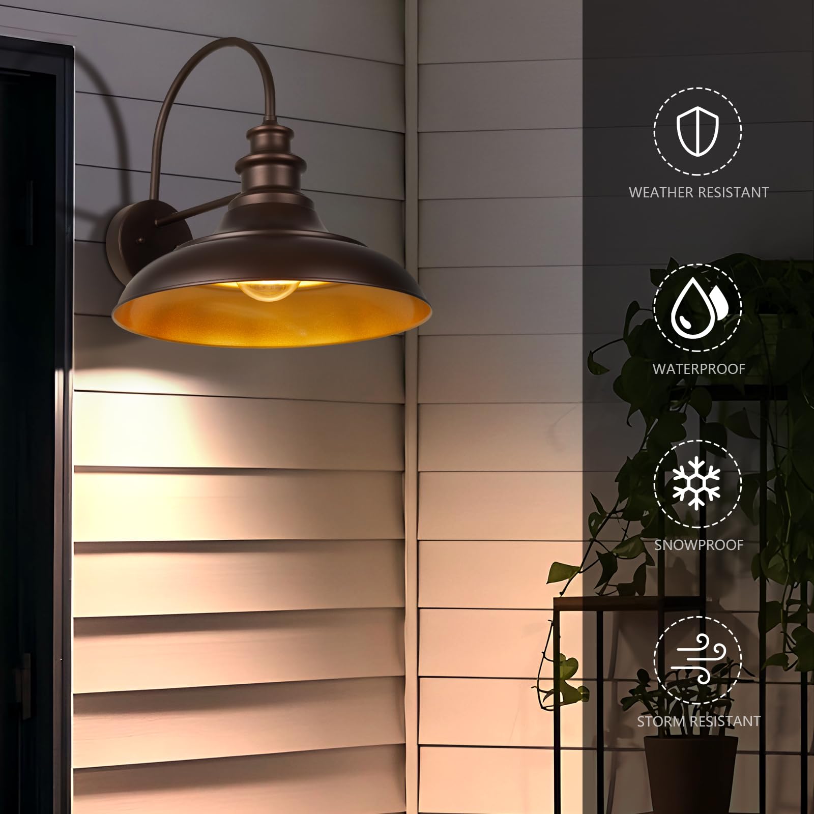 Diyel Outdoor Barn Light Fixture  16 Inch Large Dome Farmhouse Exterior Wall Mount Light  Rustic Wall Sconce Indoor Wall Lighting Fixture  Industrial Bronze Gold Lantern For Porch  1 Pack