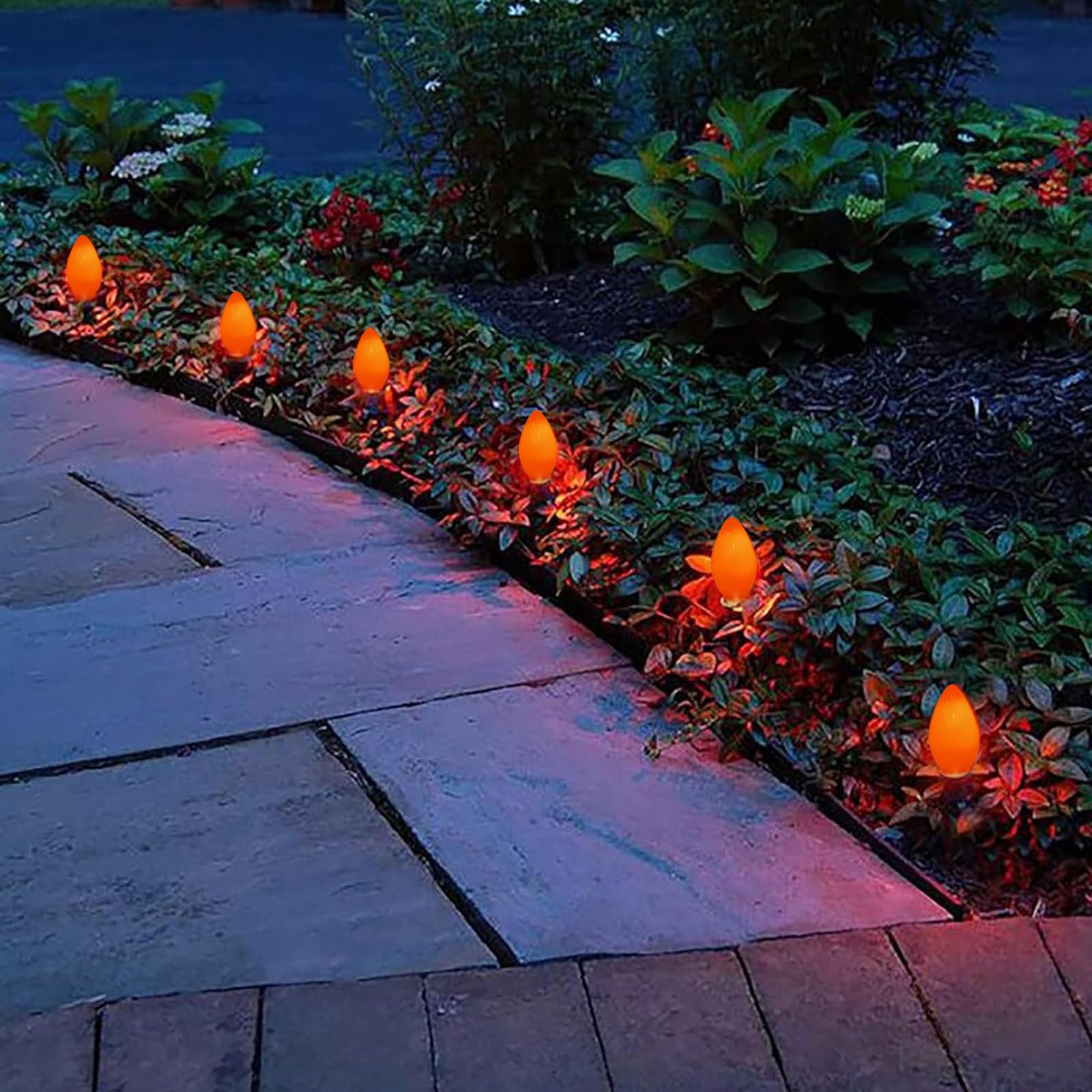 GOOTHY C7 LED Replacement Bulbs, 25 Pack, Orange Ceramic, E12 Base, 0.6 Watt Energy Saving, Vintage Outdoor String Lights