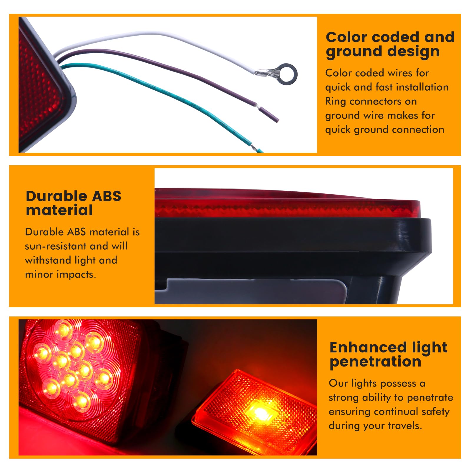 MAXXHAUL 70205 LED Trailer Light Kit - Waterproof Submersible for Trailers, Boats, RVs, Snowmobiles - Red, 12V, Left & Right
