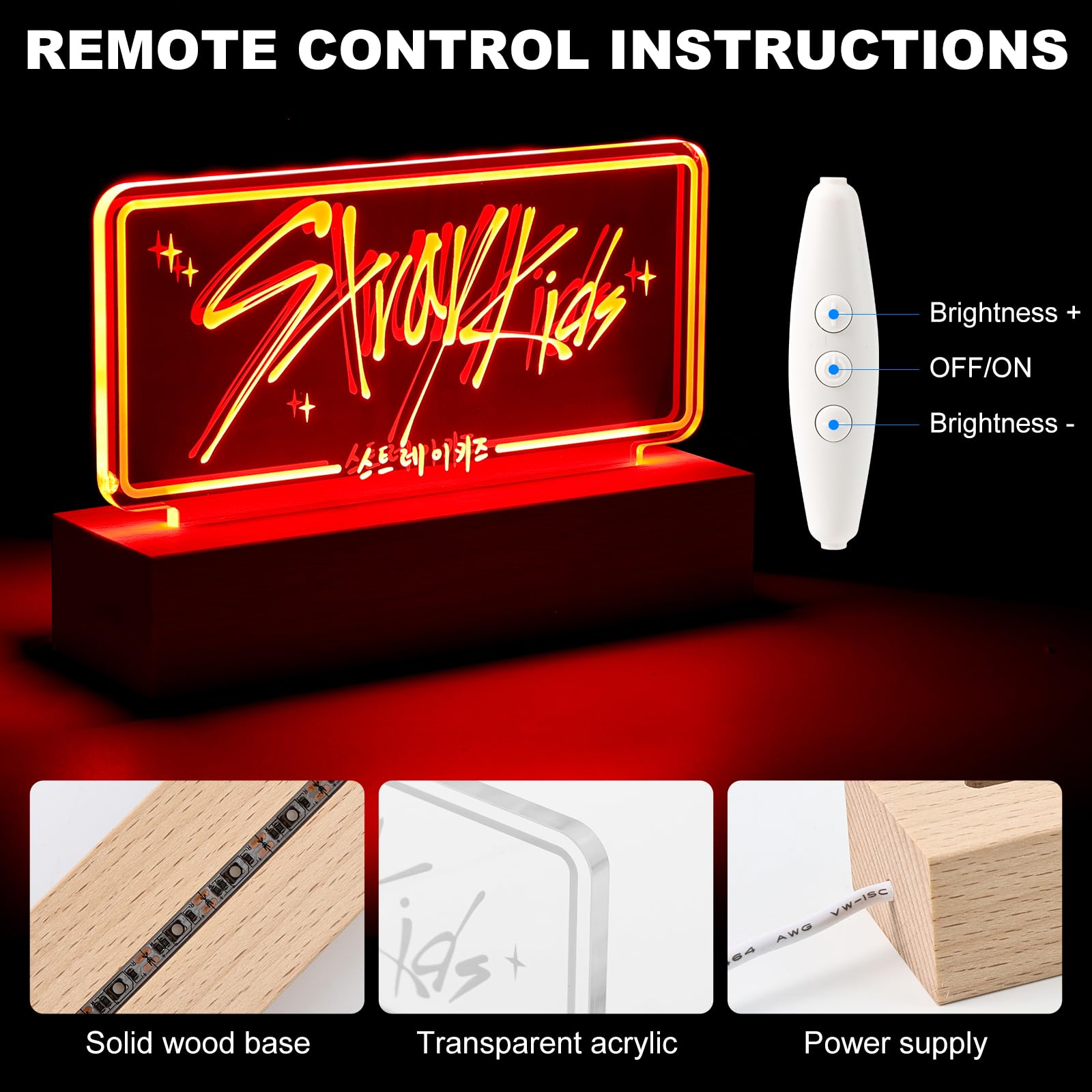 X9H8N9 LED Night Light - 7 Colors, Adjustable Decor Lamp, Acrylic, Model QQD-001, Perfect for Stay Fans & Birthday Gifts