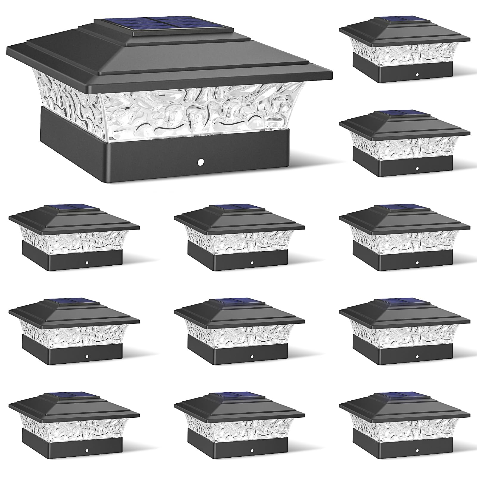 JOFIOS Solar Post Cap Lights, Waterproof, 12-Pack, Fits 4x4 Posts, Black, Model TZ19, Warm/Cool White for Garden, Patio, Porch, Fence