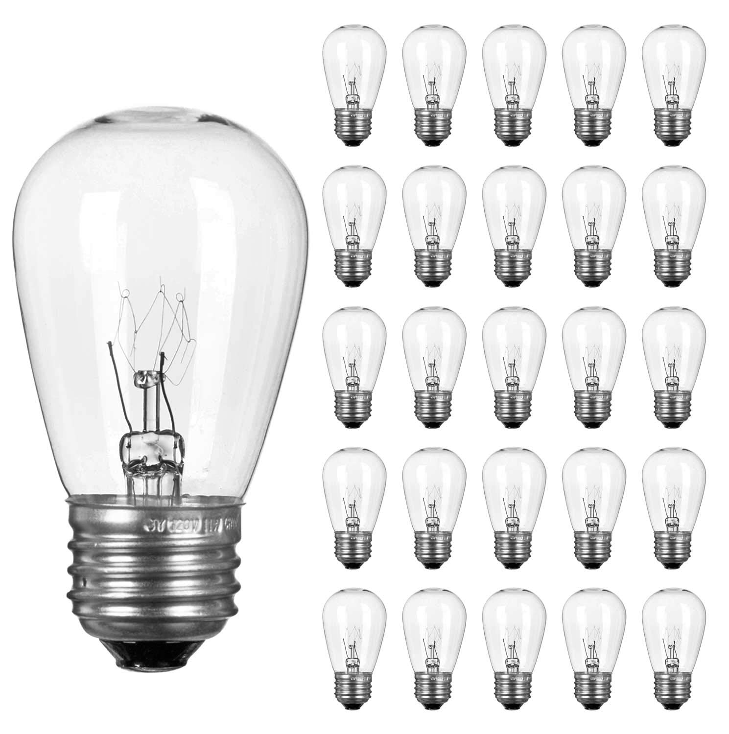 Brightown S14 Light Bulbs - 26 Pack, 11W E26 Medium Base, Clear Glass, Warm White, Vintage Style for Outdoor Patio String Lights