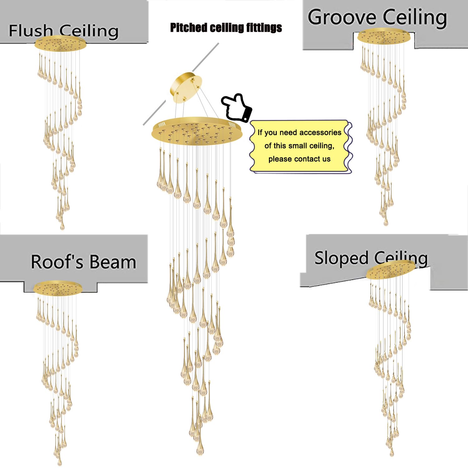 ykolupty H197 Foyer Chandelier - 42-Lights Dimmable Crystal Pendant Lighting, Gold Finish for High Ceiling Living Room & Staircase