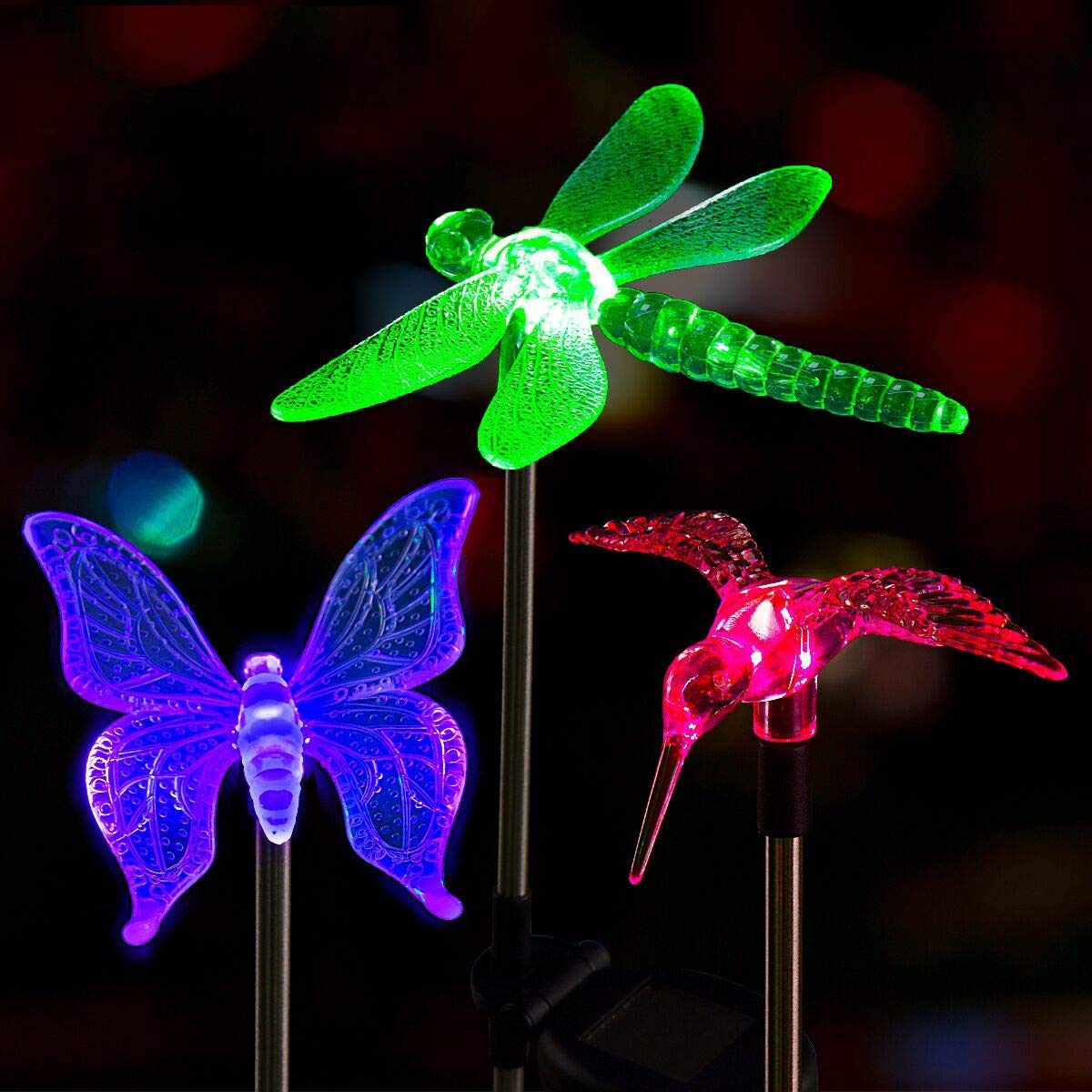 SOLPEX Solar Butterfly Lights, 3 Pack Multi-Color Changing LED Stakes, Metal Yard Decoration for Garden, Patio, Lawn