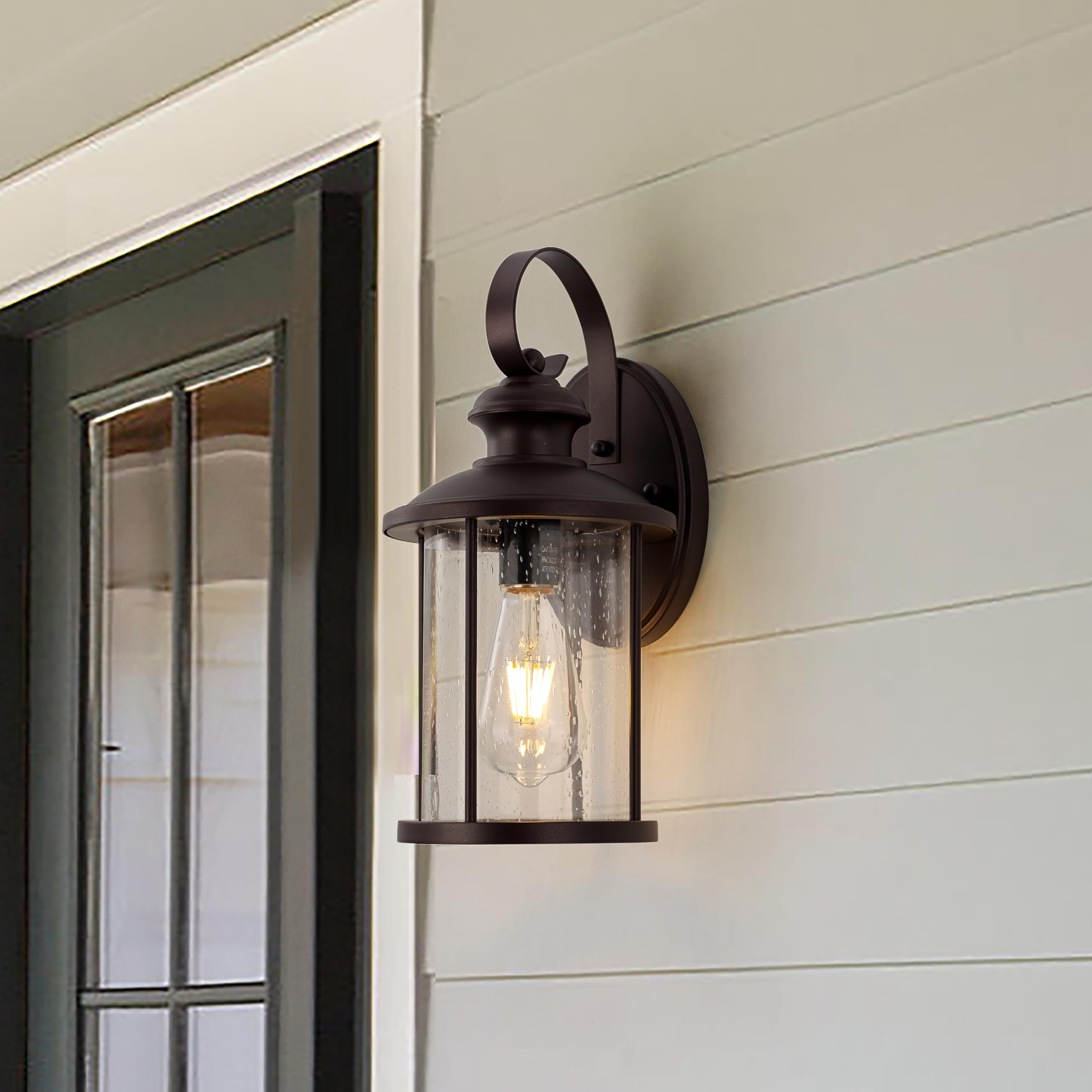 MICSIU Outdoor Wall Light Fixture, Oil Rubbed Bronze, Clear Seedy Glass, 13.75 Inch, Model 700199, Porch Sconce for Entryway & Pathway