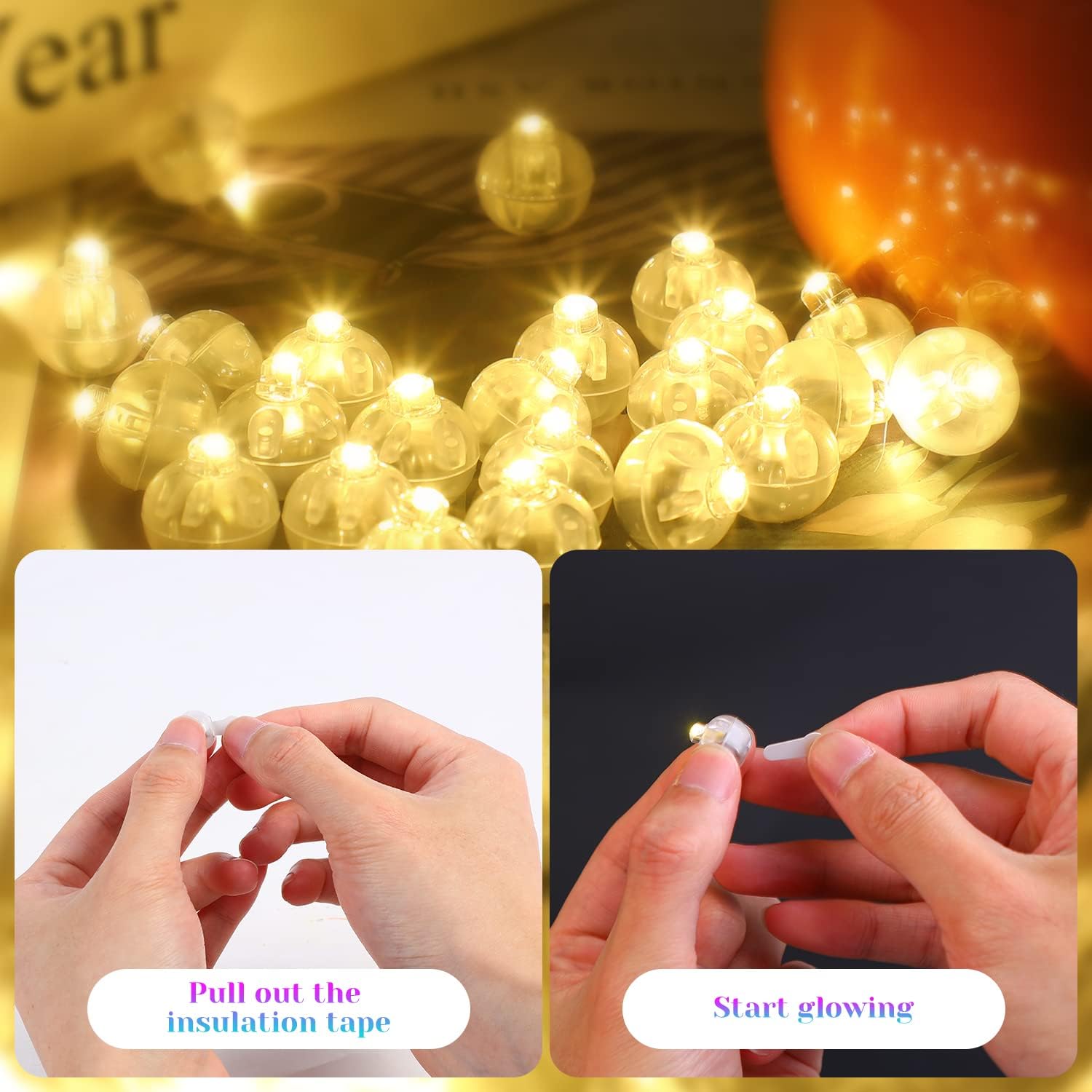 LOKIPA Mini LED Balloon Lights - 50PCS Waterproof Warm White Tiny Lights for Lanterns, Eggs, & Party Decor - Model JUNIOO-US-EE151S1P1