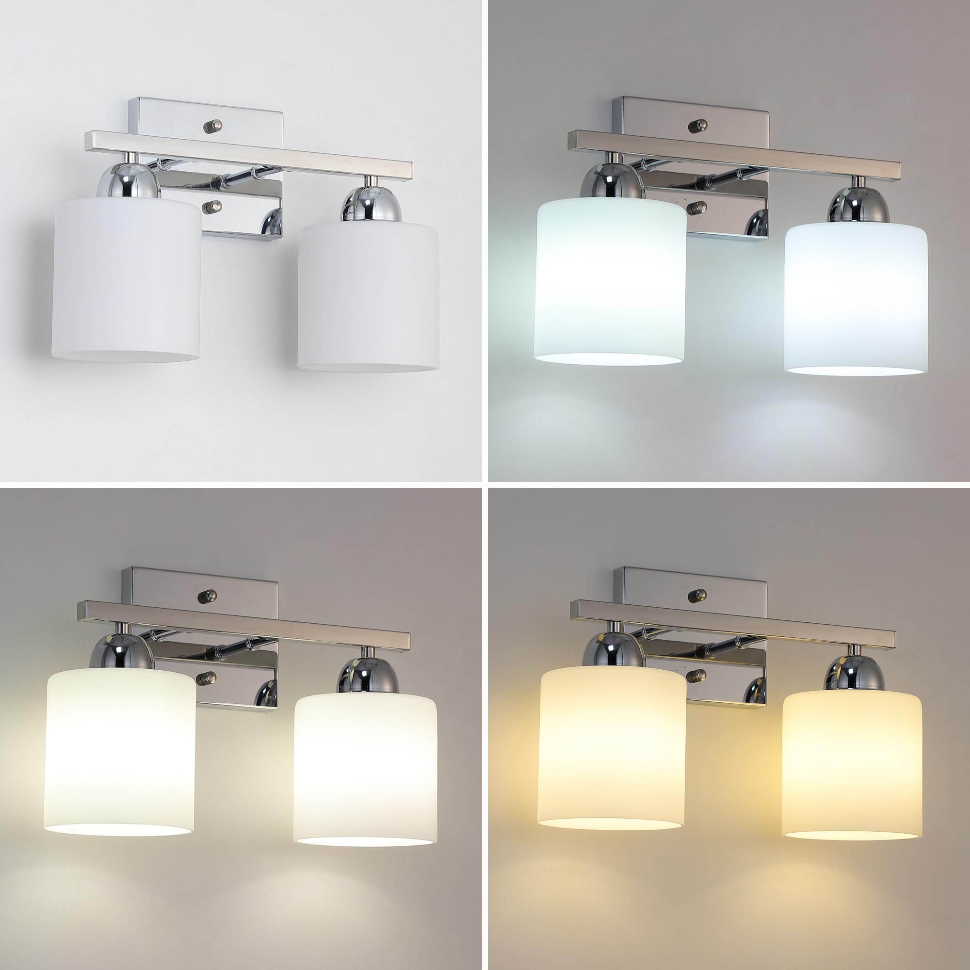 Mecgirn Stainless Steel 2 Light Bathroom Vanity Light Fixture, Silver Chrome with Frosted Glass - Model B0003-2-Chrome