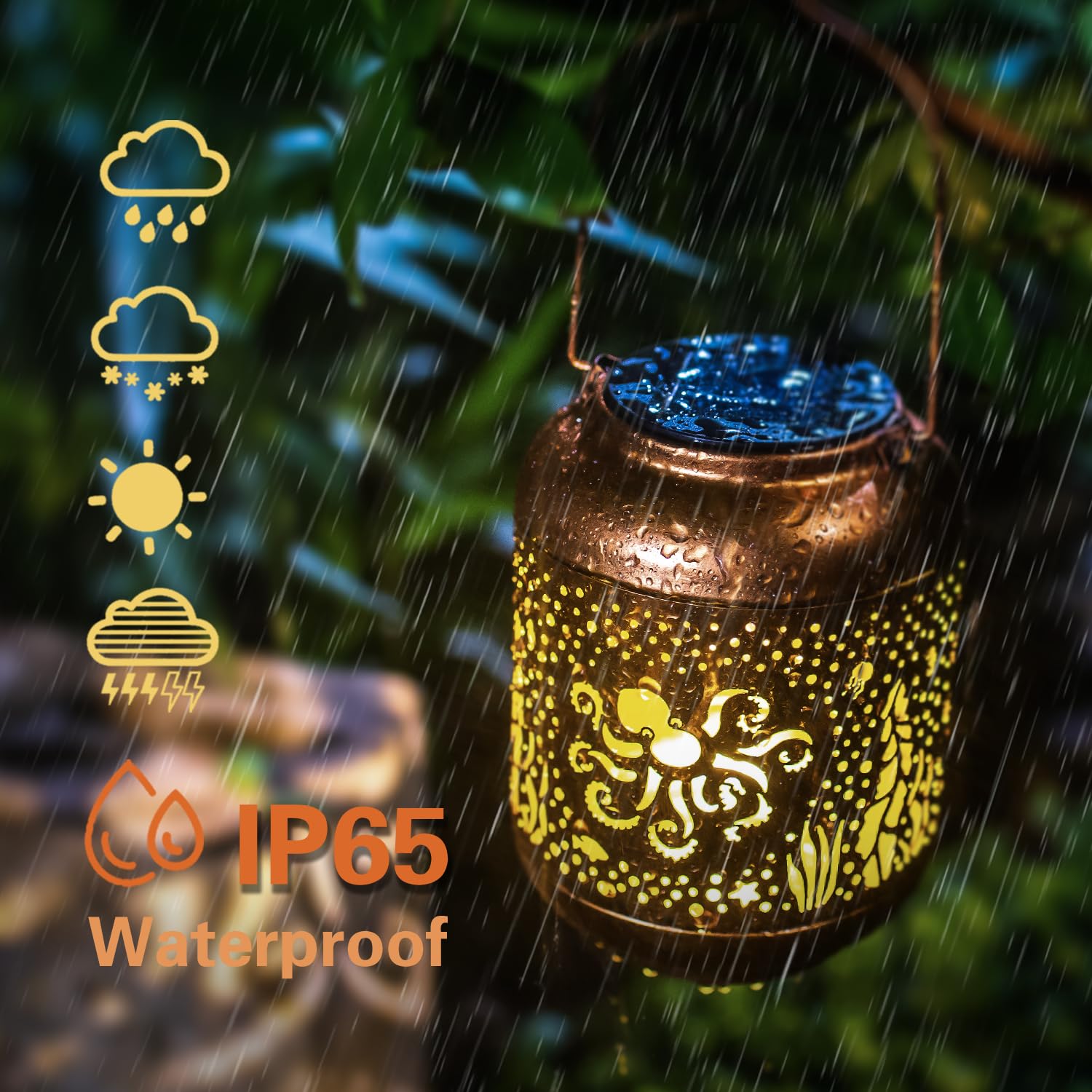 Octopus Solar Lanterns Outdoor Waterproof,Hanging Solar Lights Octopus Gifts For Women Men Metal Led Decorative Light For Yard,P