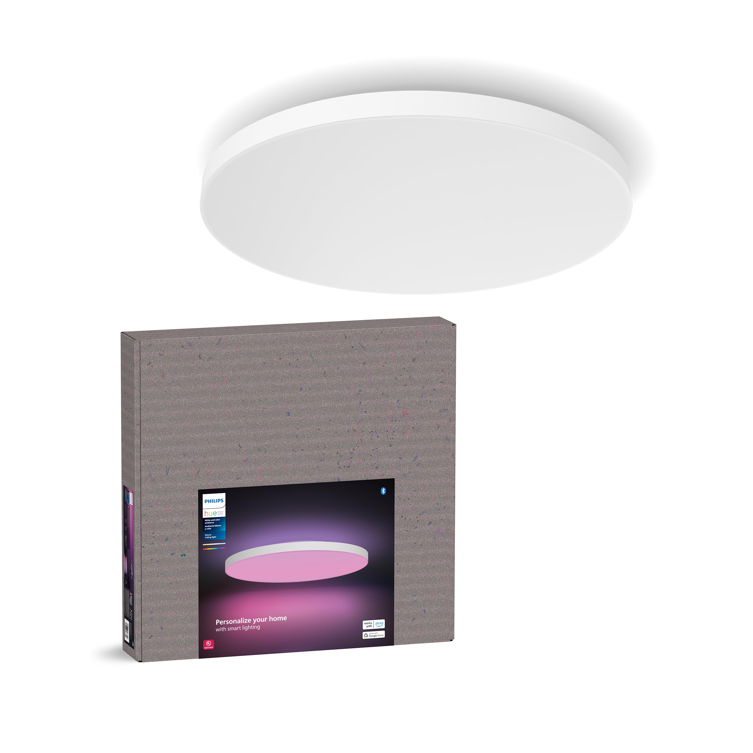 Philips Hue Datura Smart Ceiling Panel (Large Round 2.49 In X 22.60 In) White & Color Light, Bluetooth Compatible, Voice Control