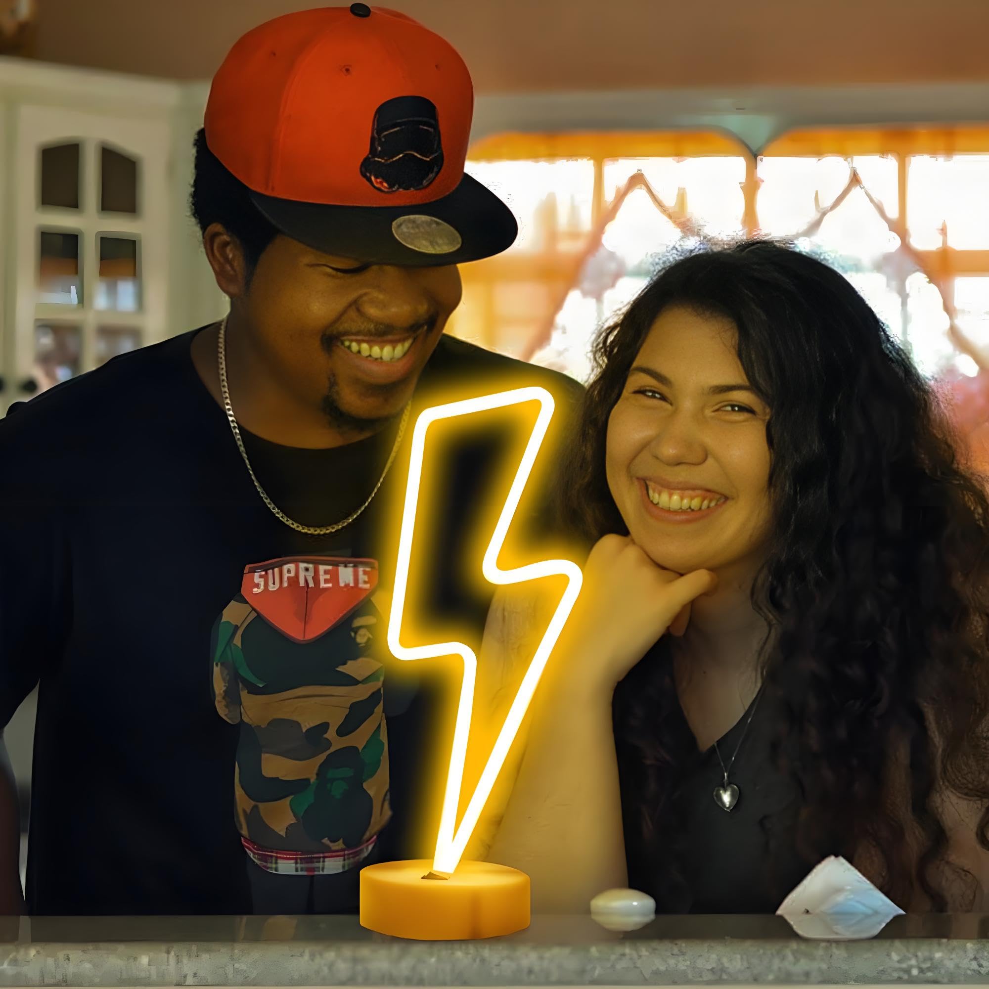 Enuoli Lightning Neon Signs Warm White Decoration Art Led Lightning Neon Lights With Base Indoor For Living Room Office Christma