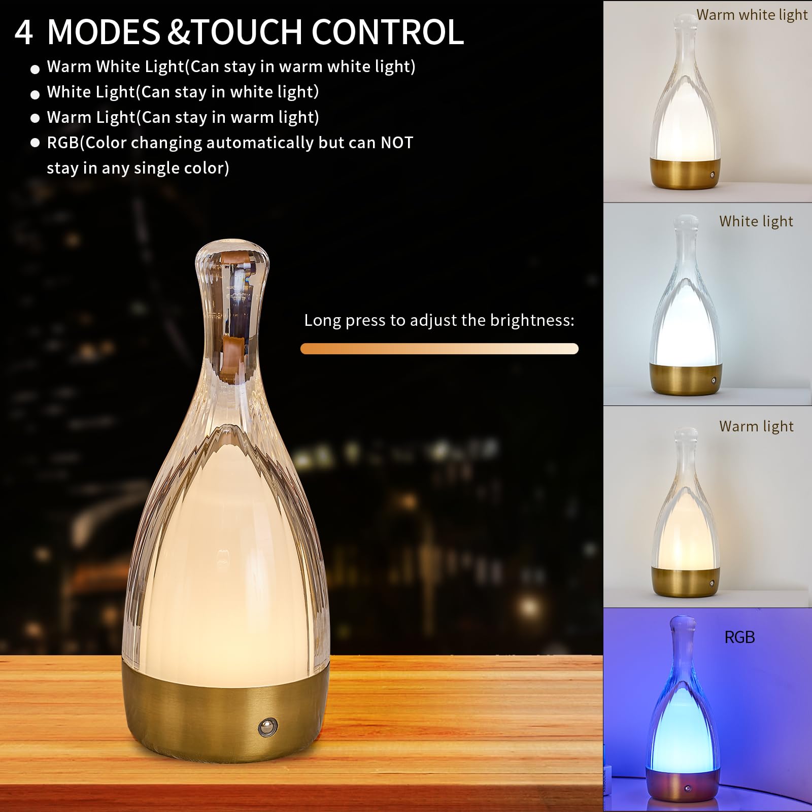 Table Lamp For Bedroom,Small Desk Lamp Dimmable 4 Gears:3000K/4000K/6000K/Rgb,4000Mah Rechargeable Battery Bedside Lamps, Led Co
