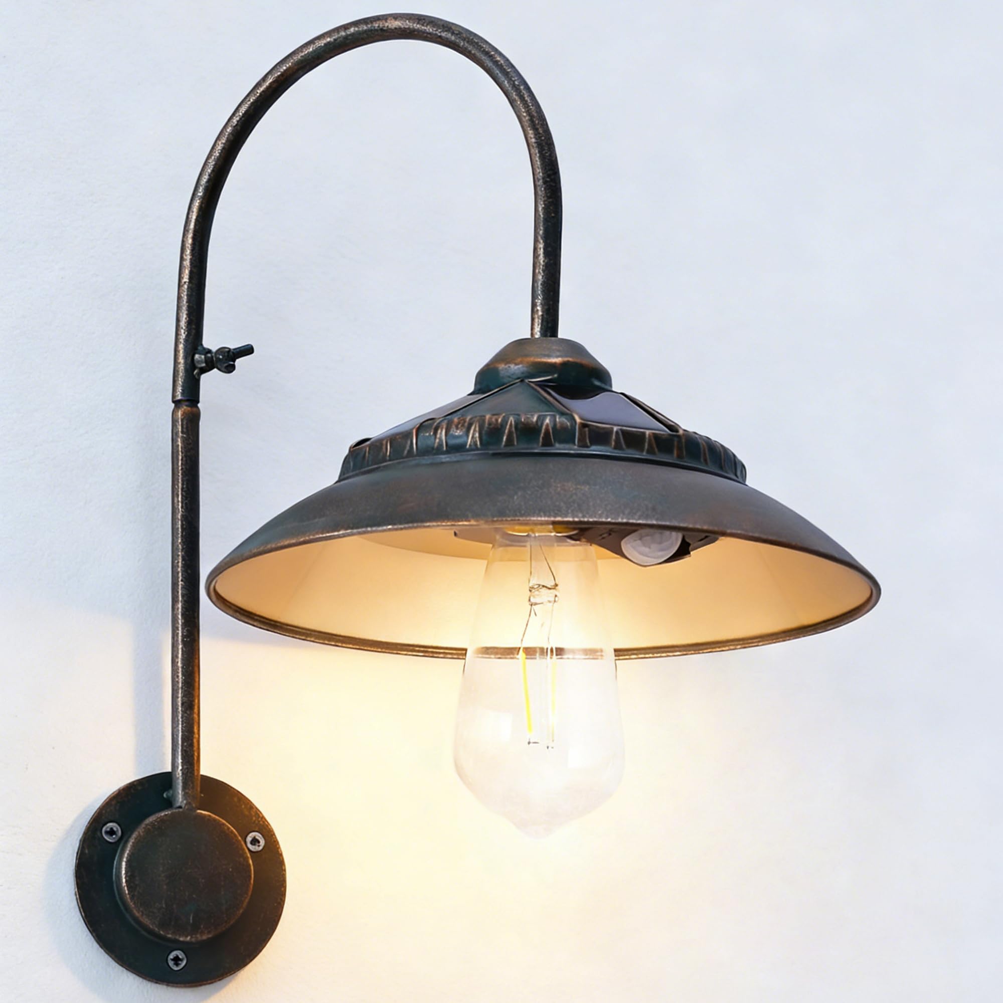 Goodeco Solar Barn Light with Motion Sensor - Metal Design Outdoor Lights - 4 High Efficiency Solar Panels with Clear Glass LED 